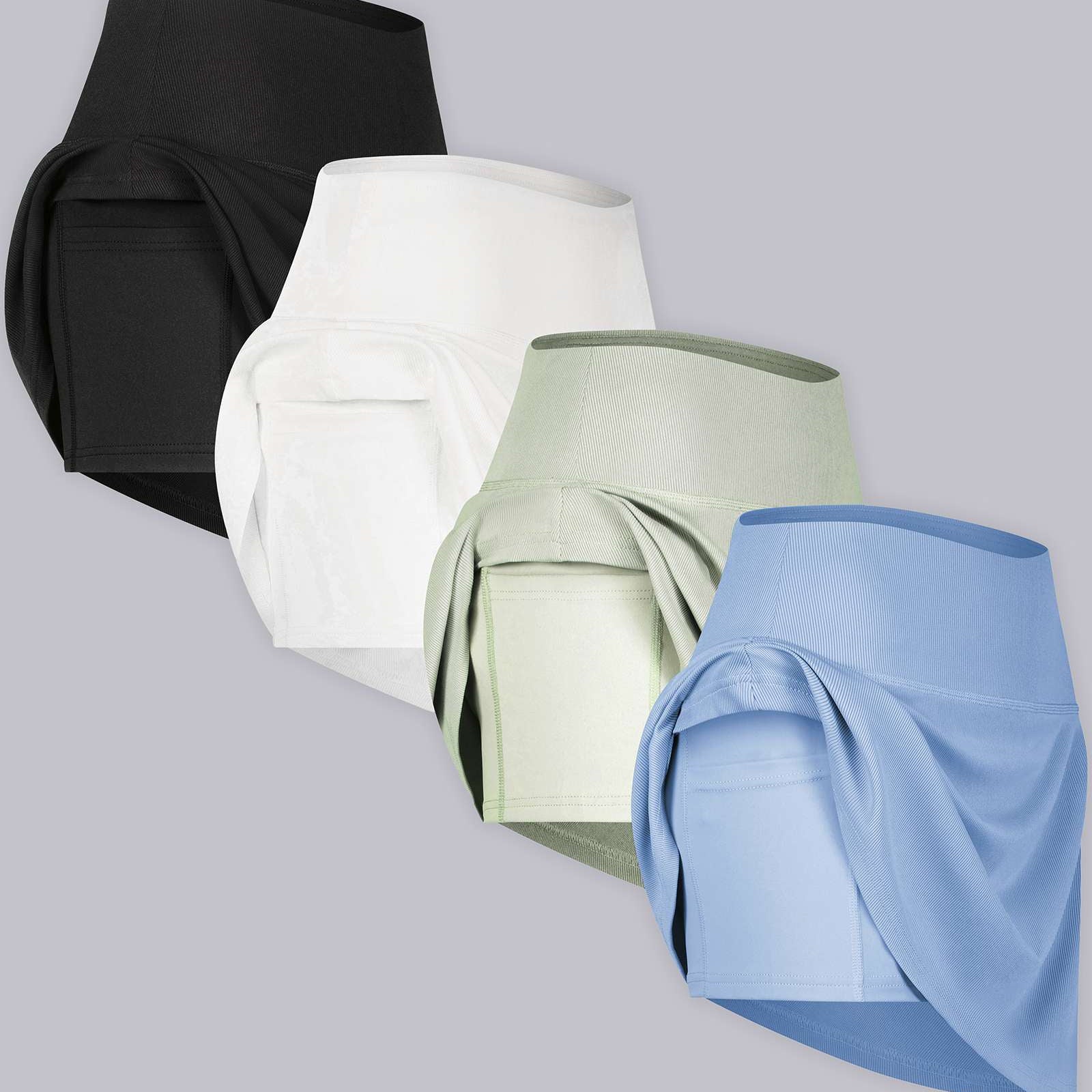 4 Pack: Women's Ribbed Active Skort with Pockets