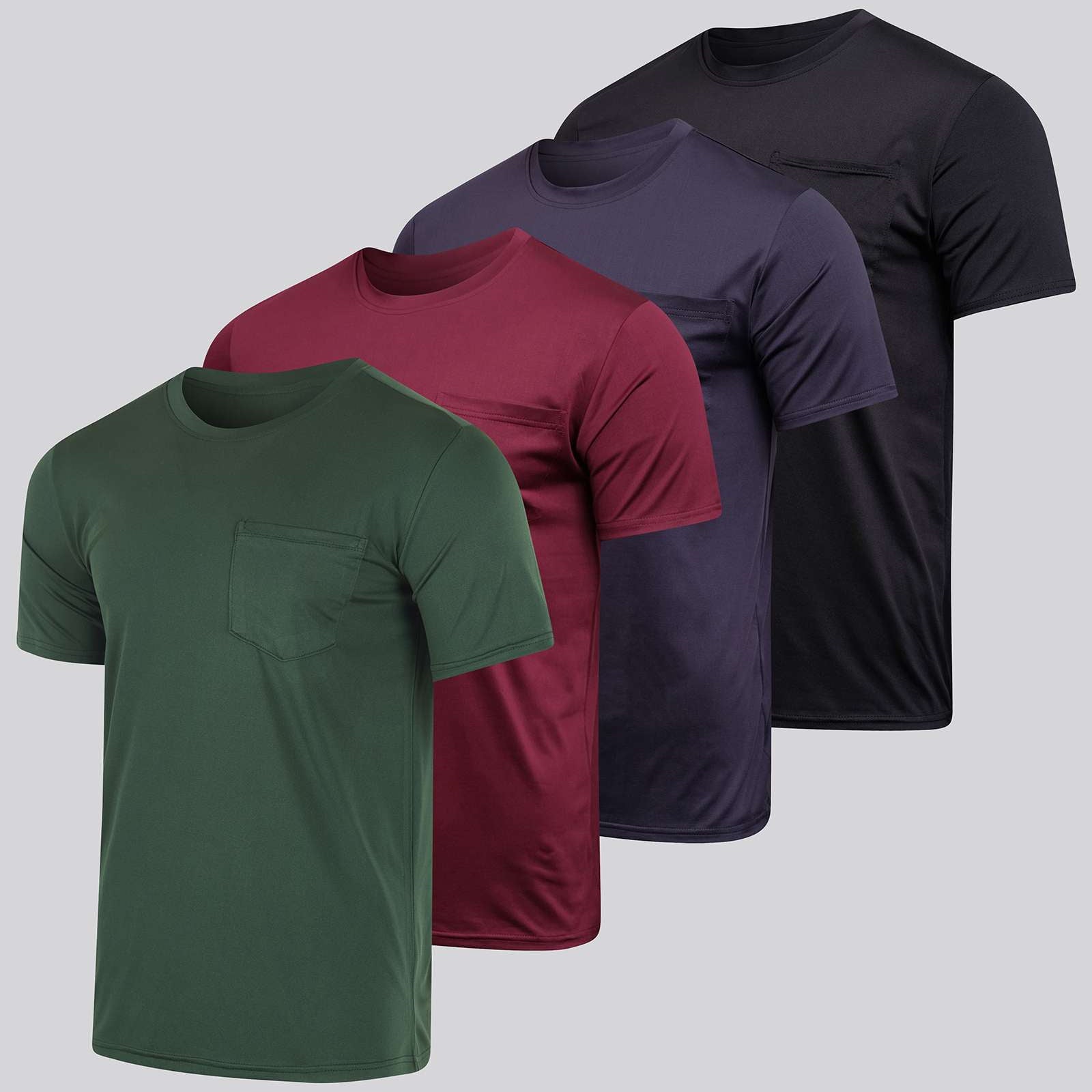 4 Pack: Mens Dry-Fit Active Pocket Short Sleeve Crew T-Shirts (Available in Big & Tall)