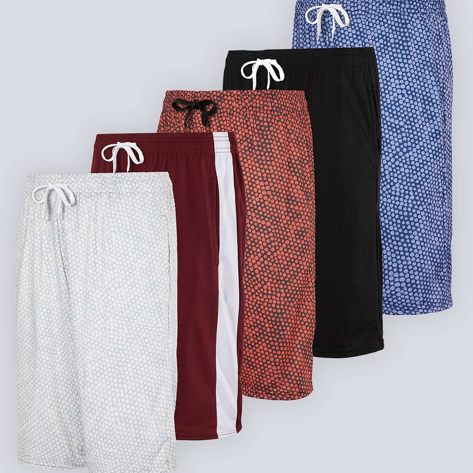 5 Pack: Boys Printed Dry Fit Active Shorts