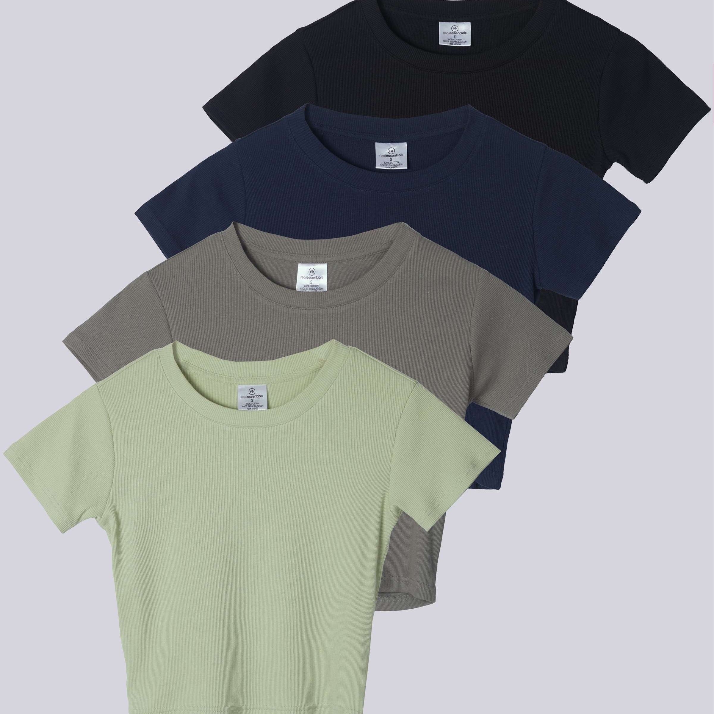 4 Pack: Women's Short Sleeve Ribbed Knit Crop Top