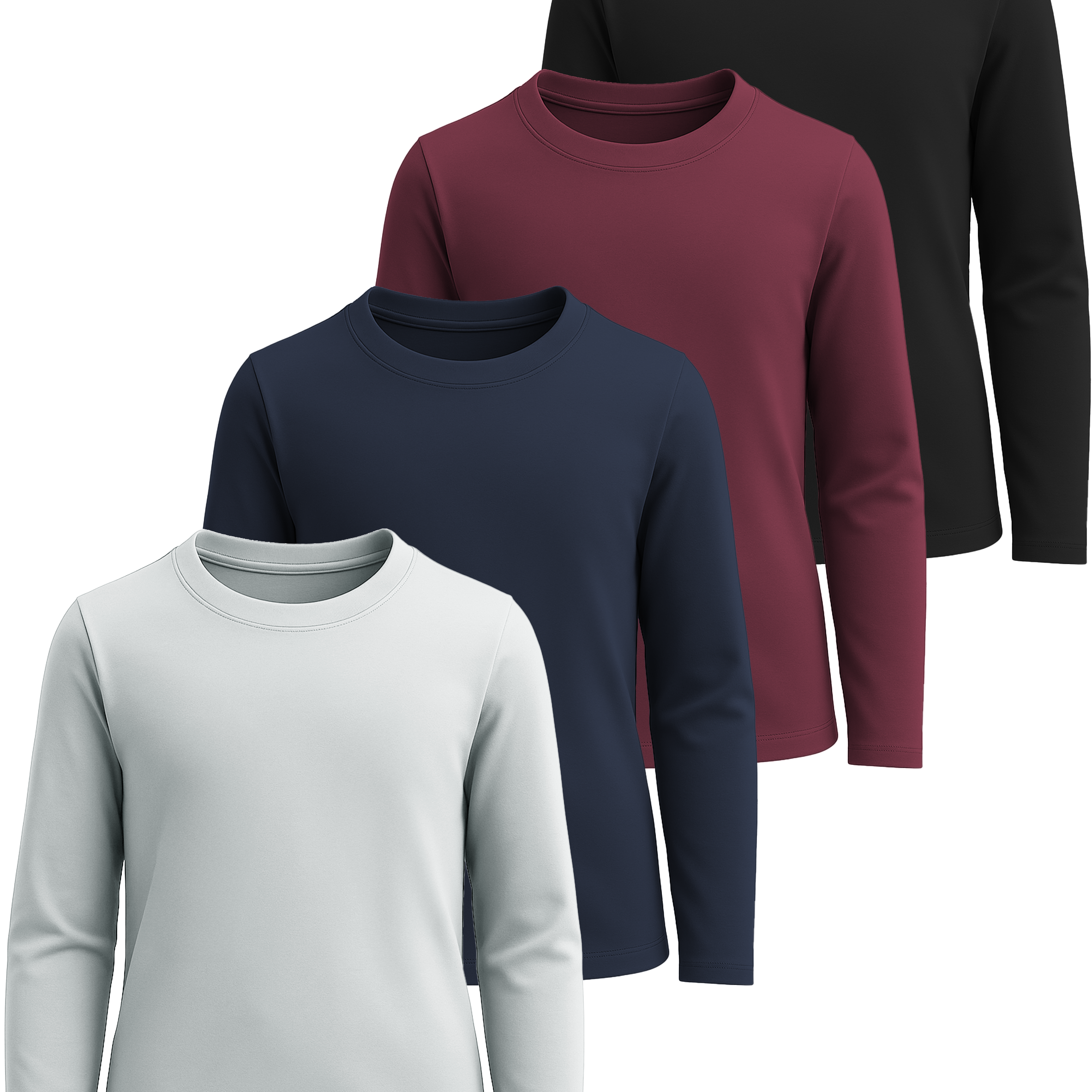 4 Pack: Girls Cotton Long Sleeve T Shirts Teens Tops Athletic Tee Plain Basic Multipack Youth Kids