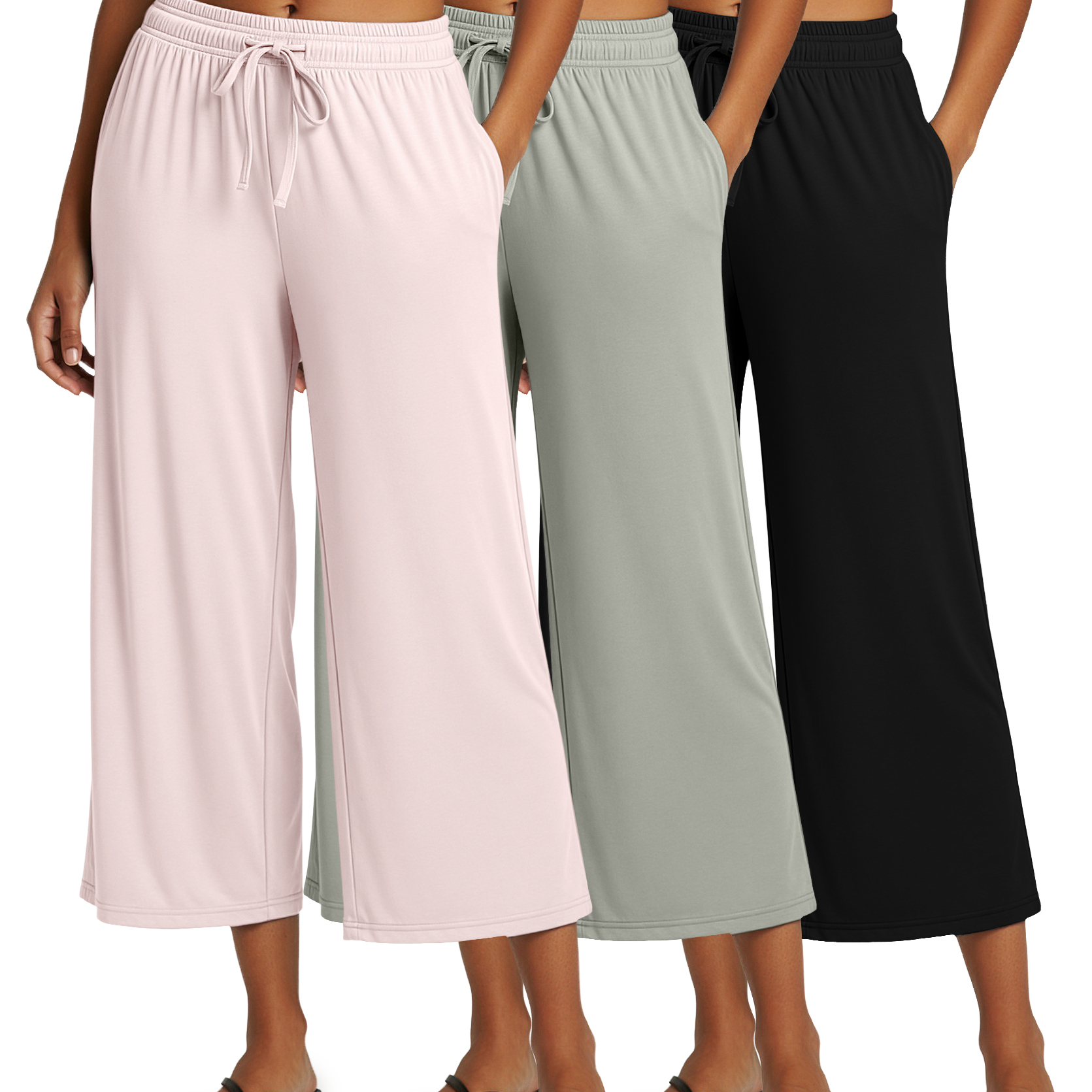 3 Pack: Women's Ultra-Soft Wide Leg Capri Pants