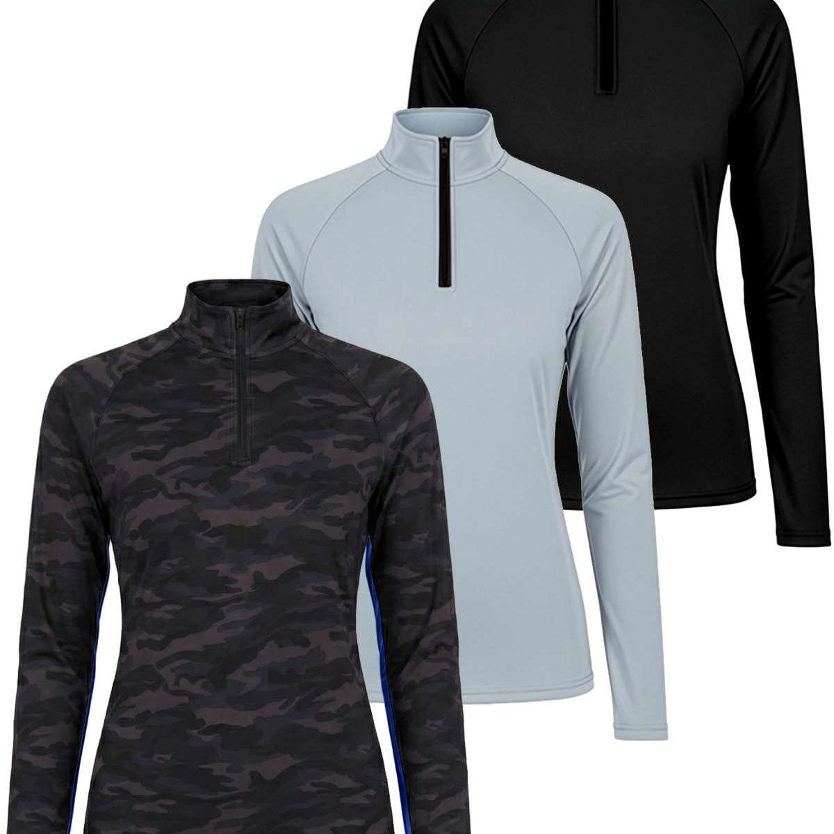 3 Pack: Womens Dry-Fit Active Long Sleeve Quarter Zip