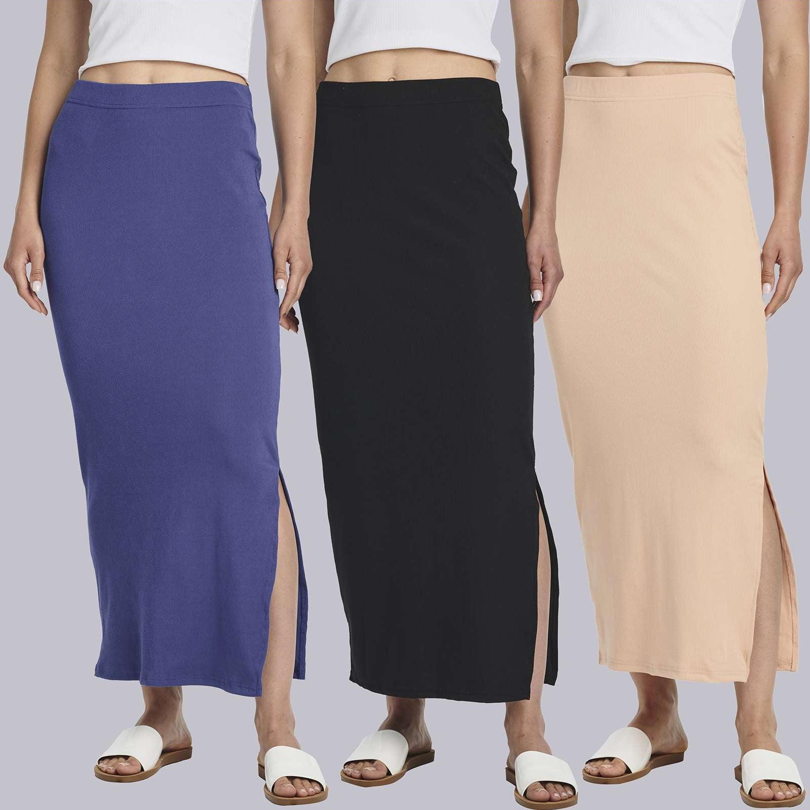 3 Pack: Women's Ribbed High Waisted Maxi Skirt
