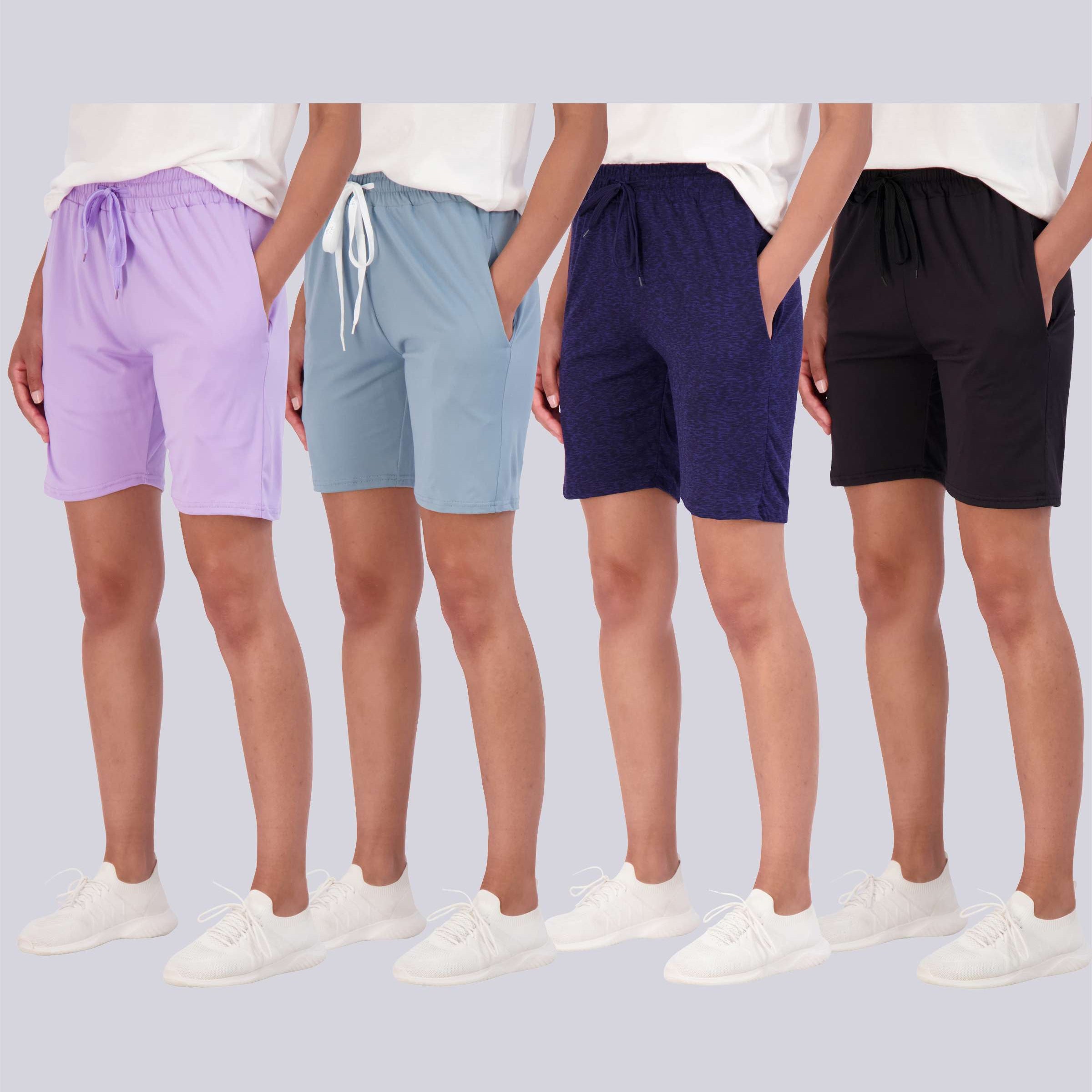 4 Pack: Women's 7" Bermuda Long High Waisted Shorts (Available in Plus Size)