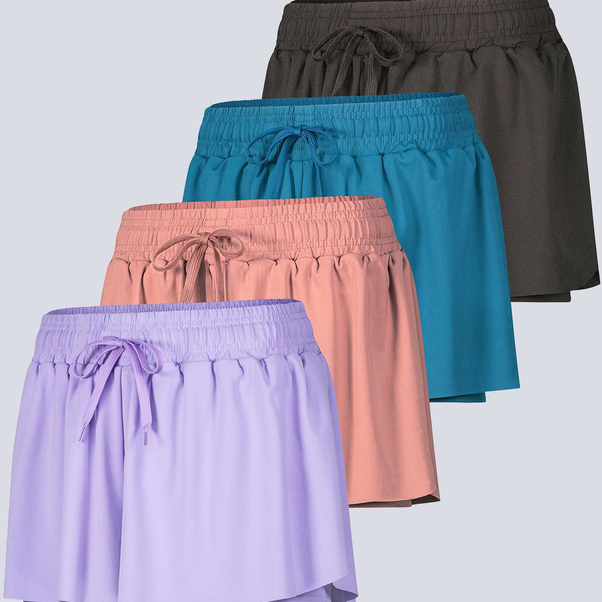 4 Pack: Womens Flowy Dry Fit Running Short - Gym Yoga Workout Summer Shorts (Available In Plus Size)