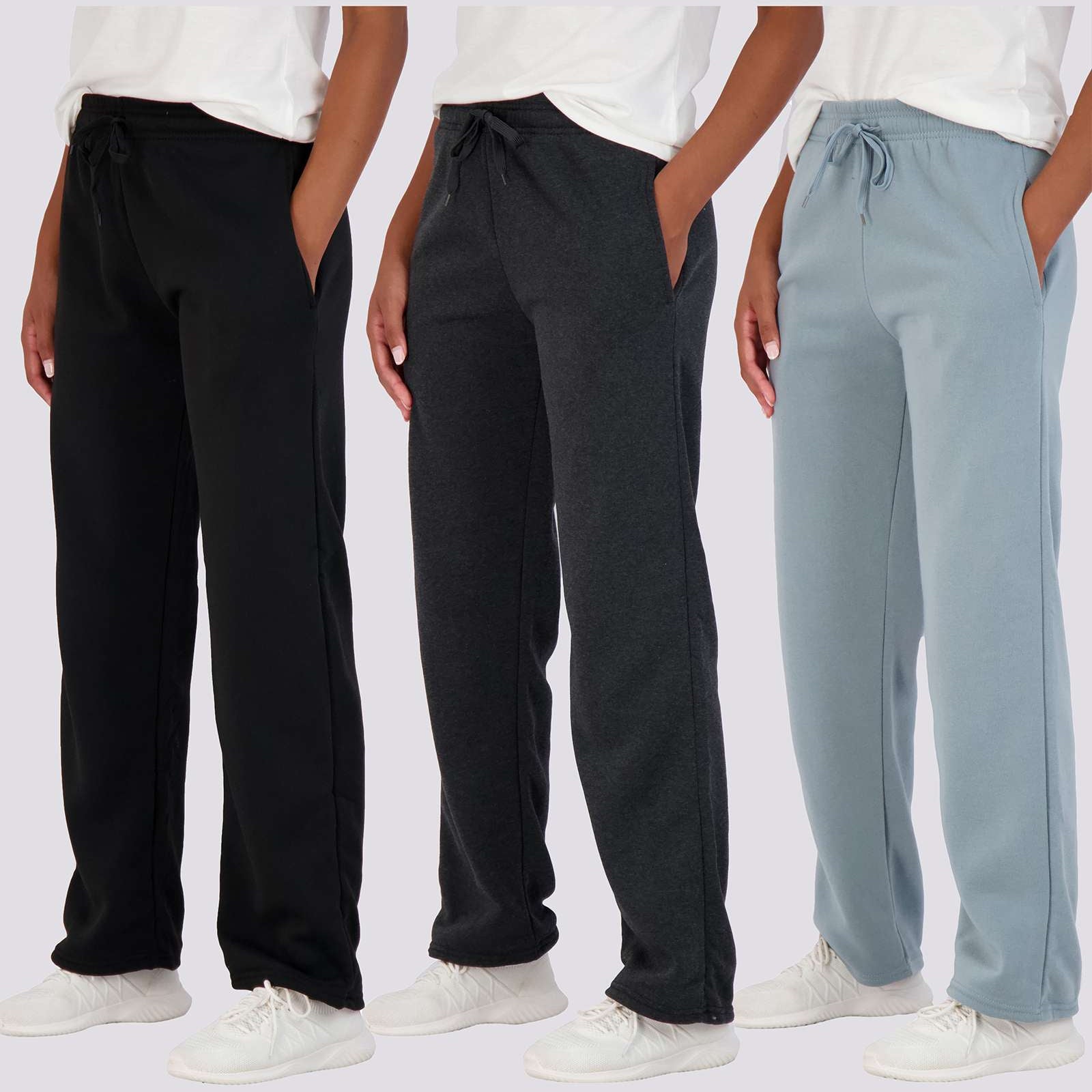 3 Pack: Womens Fleece Open Bottom Sweatpants