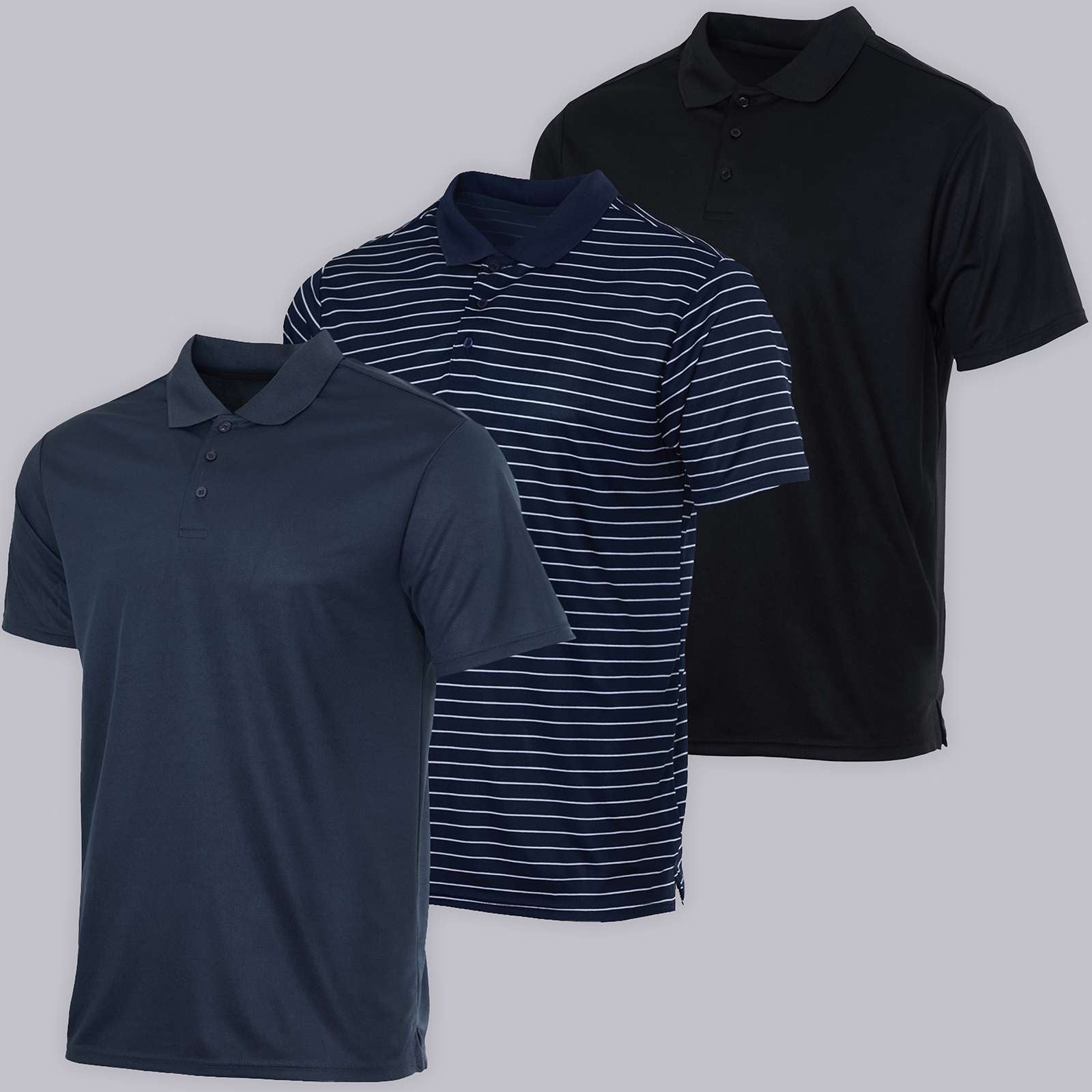 3 Pack: Mens Quick-Dry Short Sleeve Performance Polo Shirt