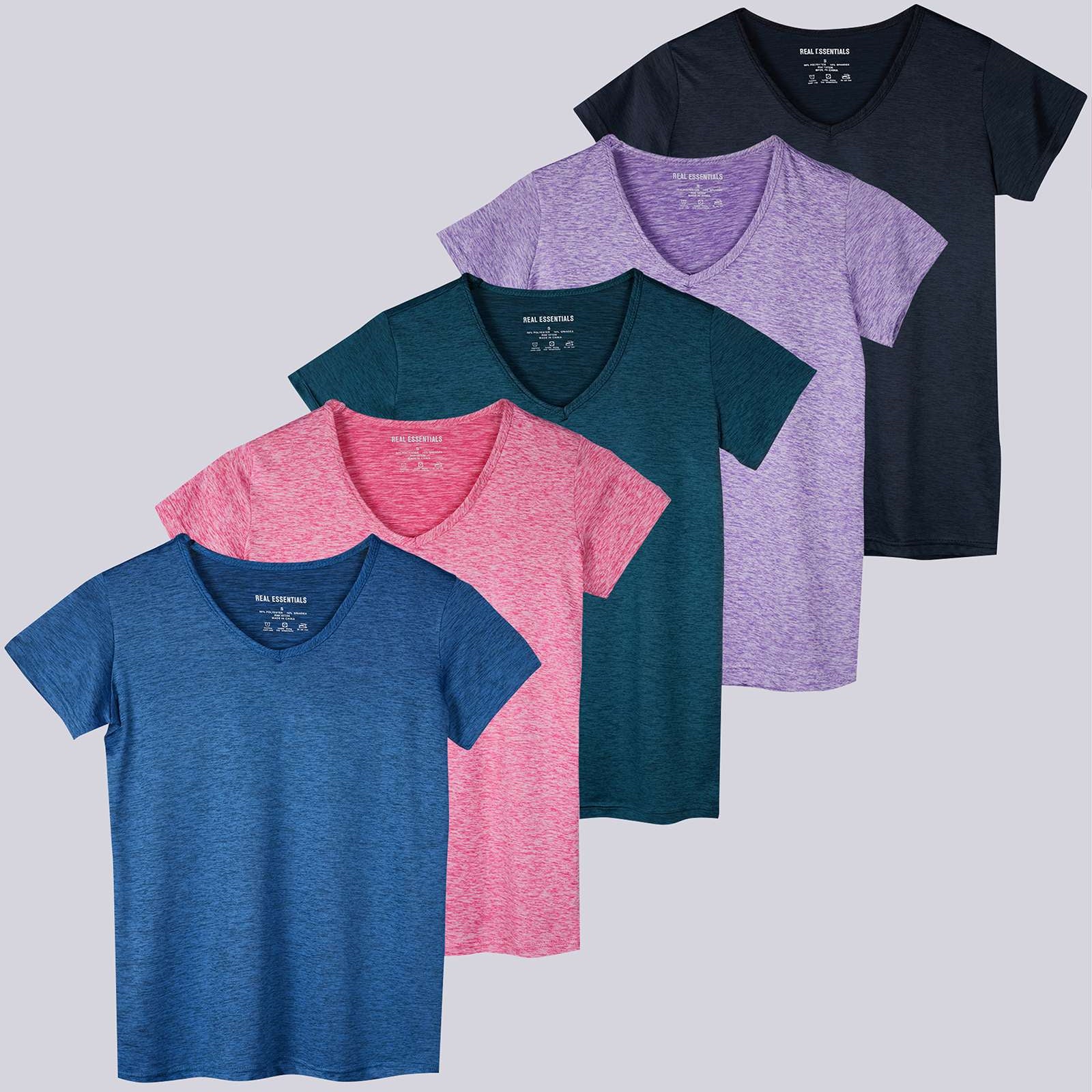 5 Pack: Womens Short Sleeve Dry-Fit V-Neck T-Shirt