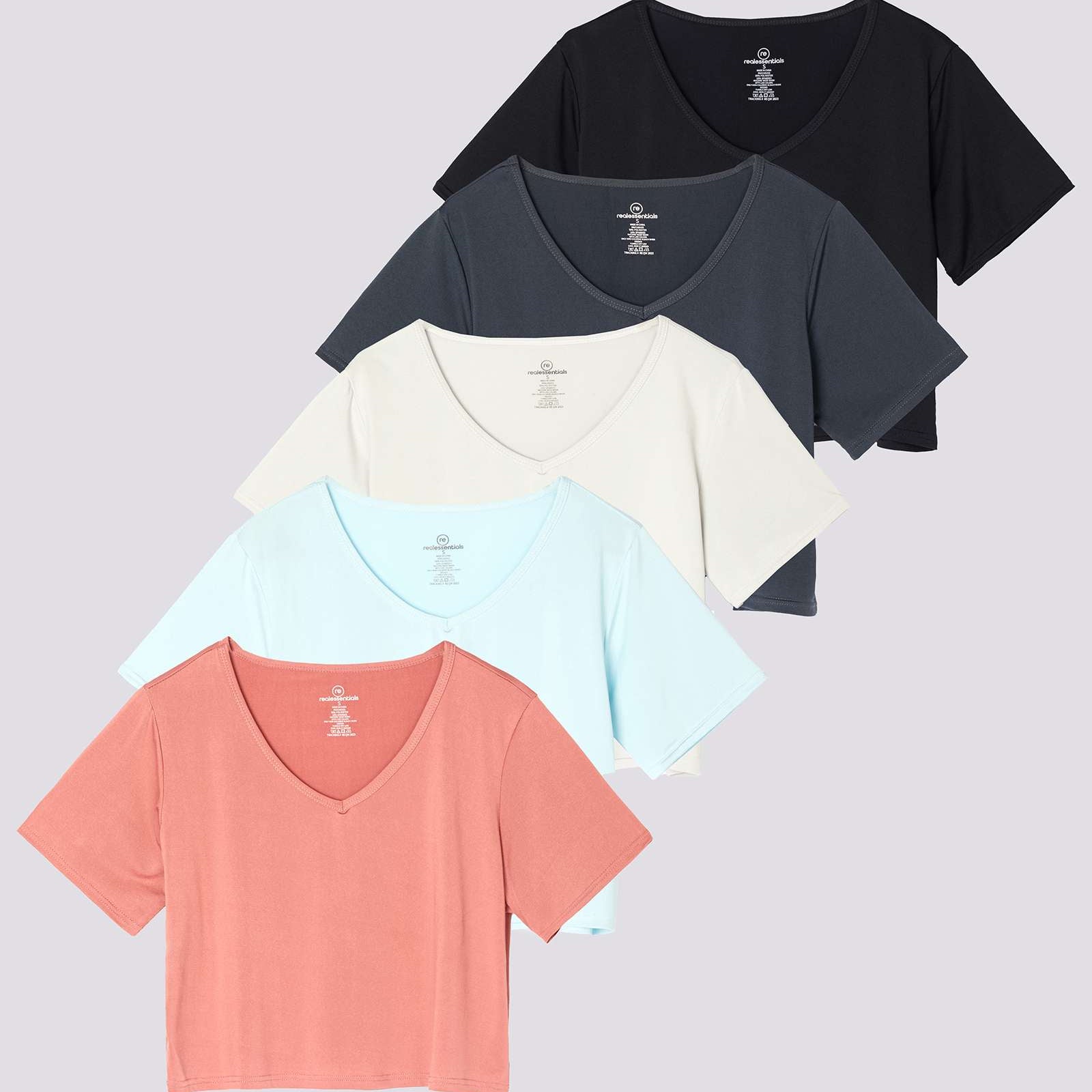 5 Pack: Women's Dry-Fit Short Sleeve V-Neck Crop Top