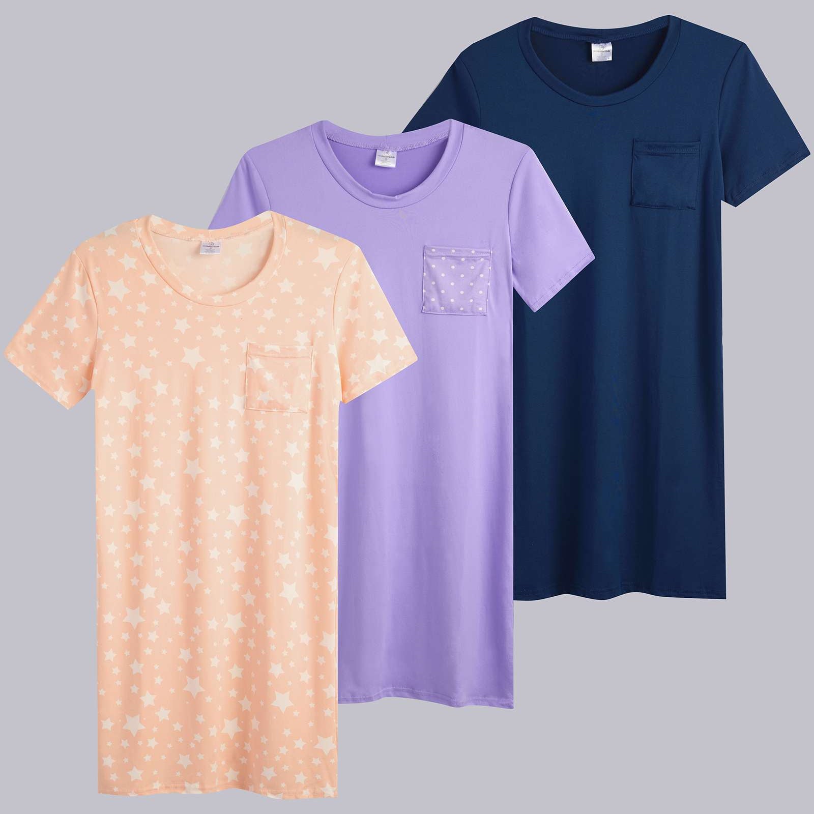 3 Pack: Womens Short-Sleeve Ultra-Soft Nightshirt Sleep Dress