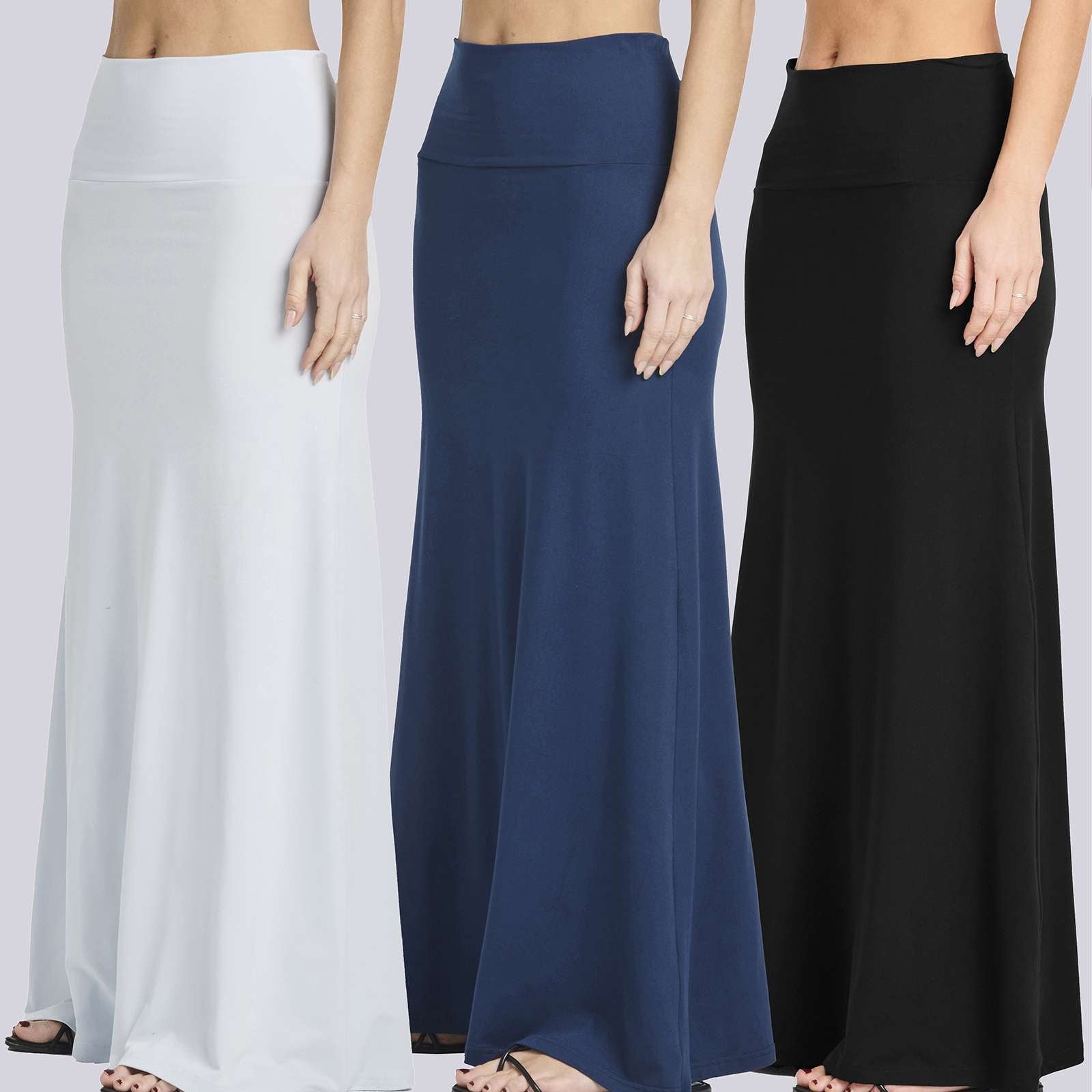 3 Pack: Women's Ultra-Soft Flowy Maxi Skirt