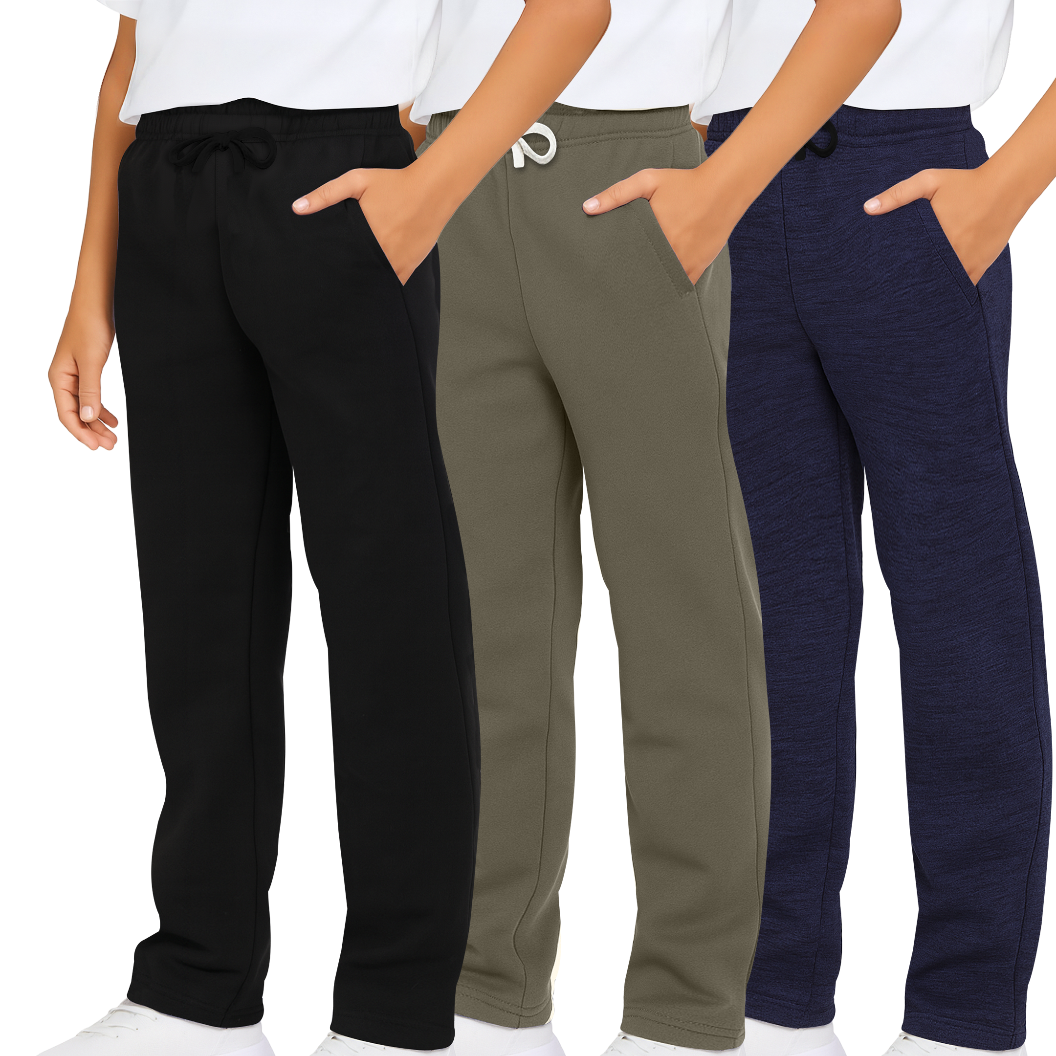 3 Pack: Boys Fleece Open Bottom Sweatpants
