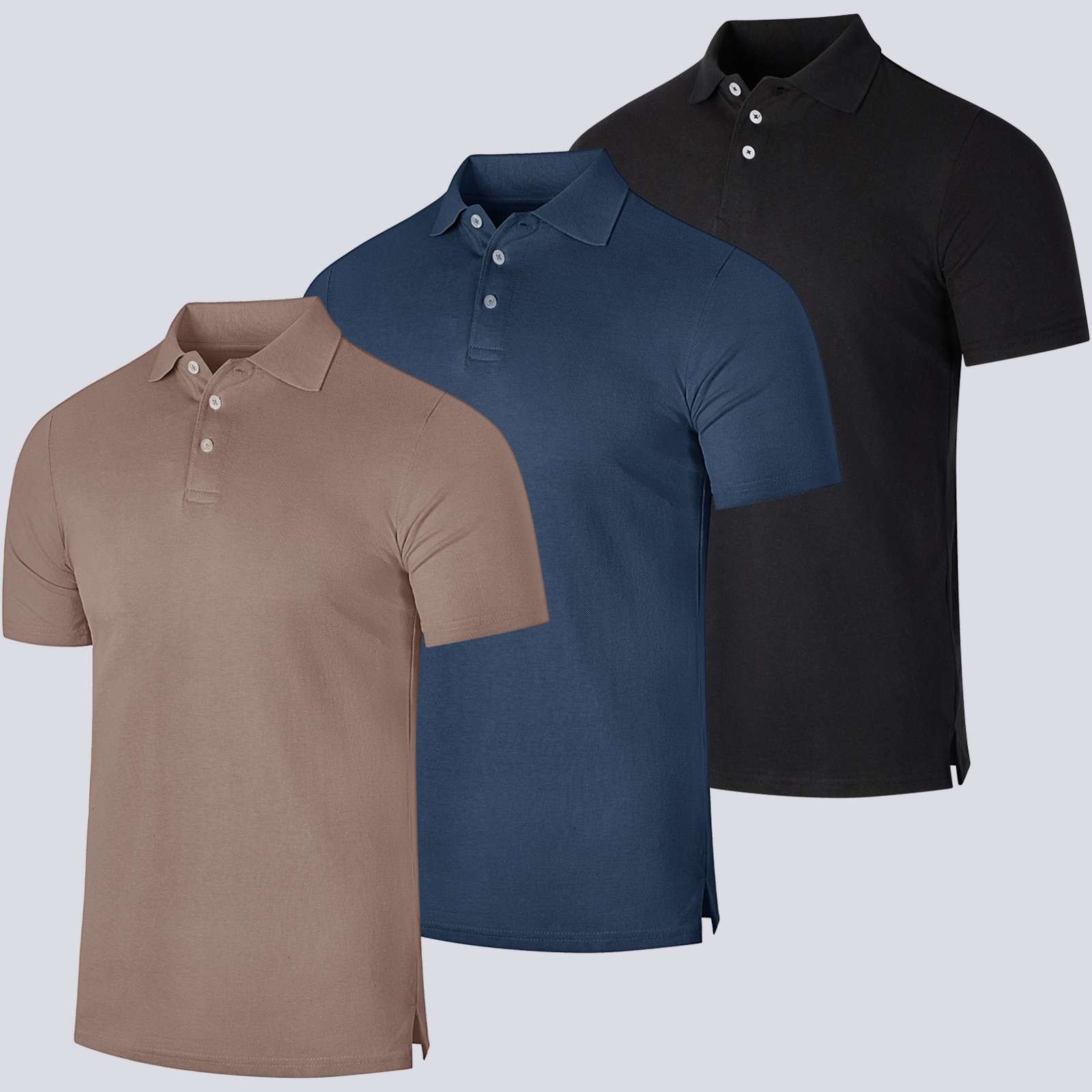 3 Pack: Mens Cotton Pique Short Sleeve Polo Shirt
