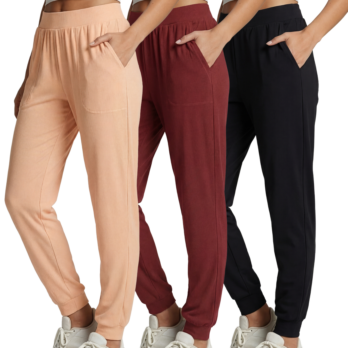 3 Pack: Women's Ribbed Lounge Jogger Sweatpants