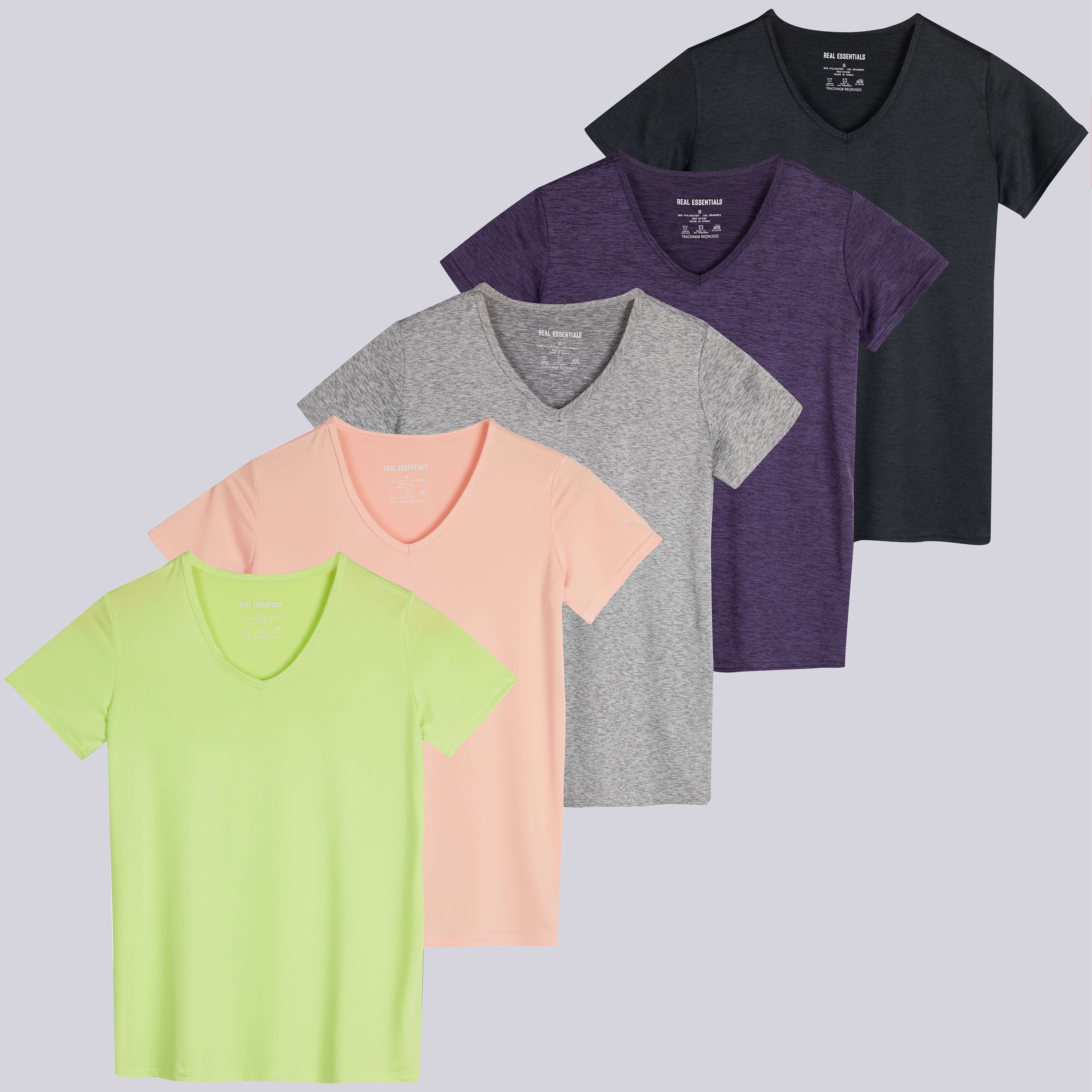 5 Pack: Womens Short Sleeve Dry-Fit V-Neck T-Shirt