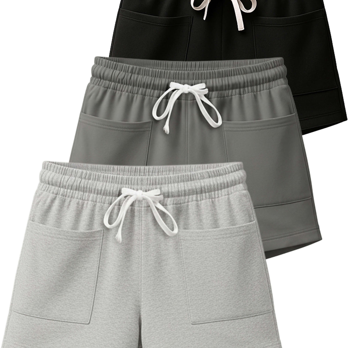 Real Essentials 3 Pack Women's French Terry Shorts Sweatshorts Lounge Gym Square Pockets - Set 6