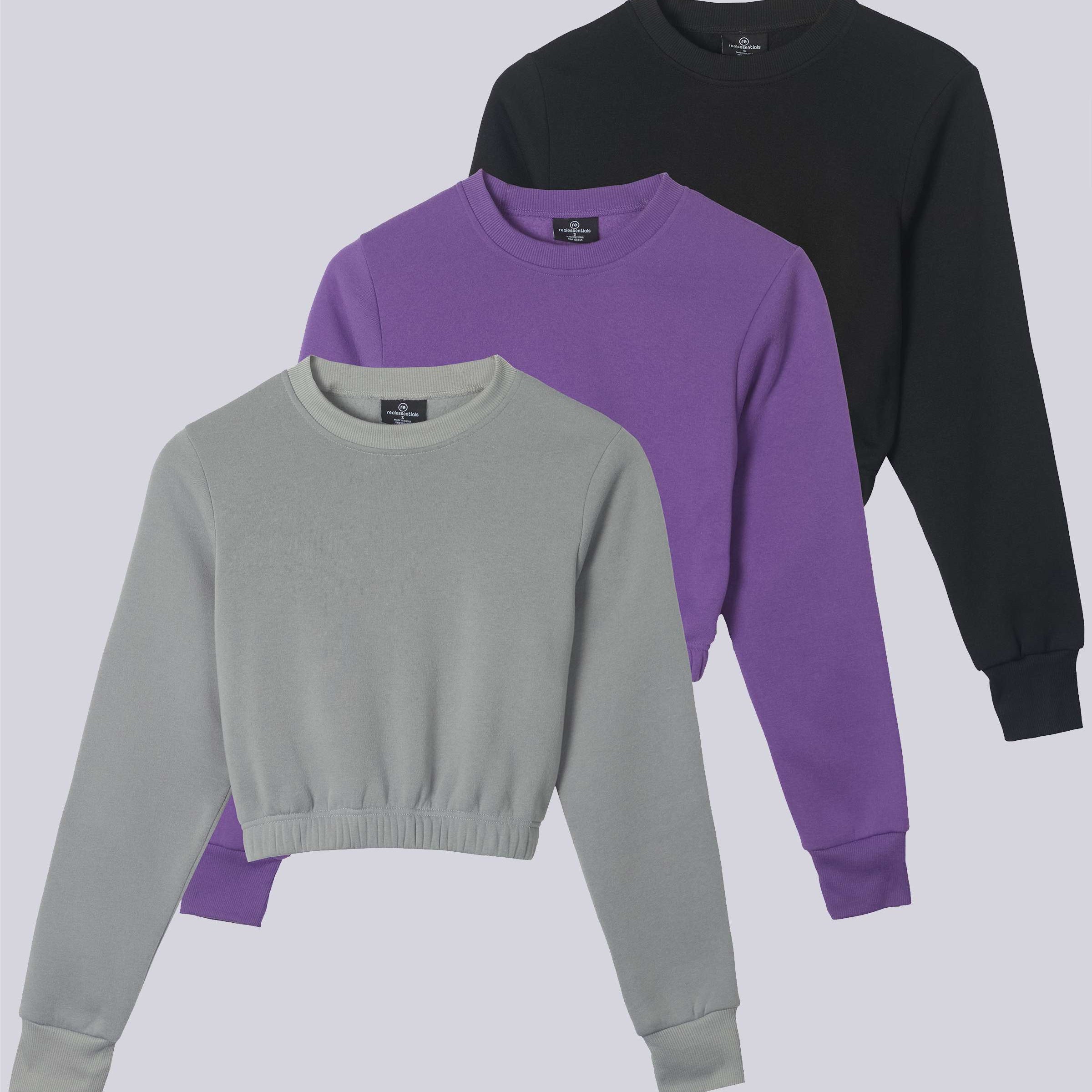 3 Pack: Women's Fleece Cropped Sweatshirt (Available in Plus Size)
