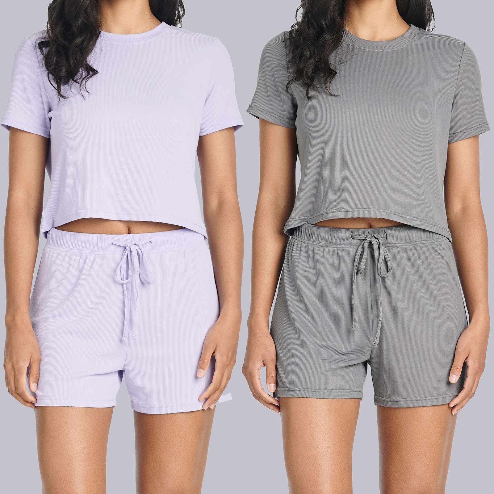 2 Pack: Women's Soft Ribbed Knit Crop Top & Short Set