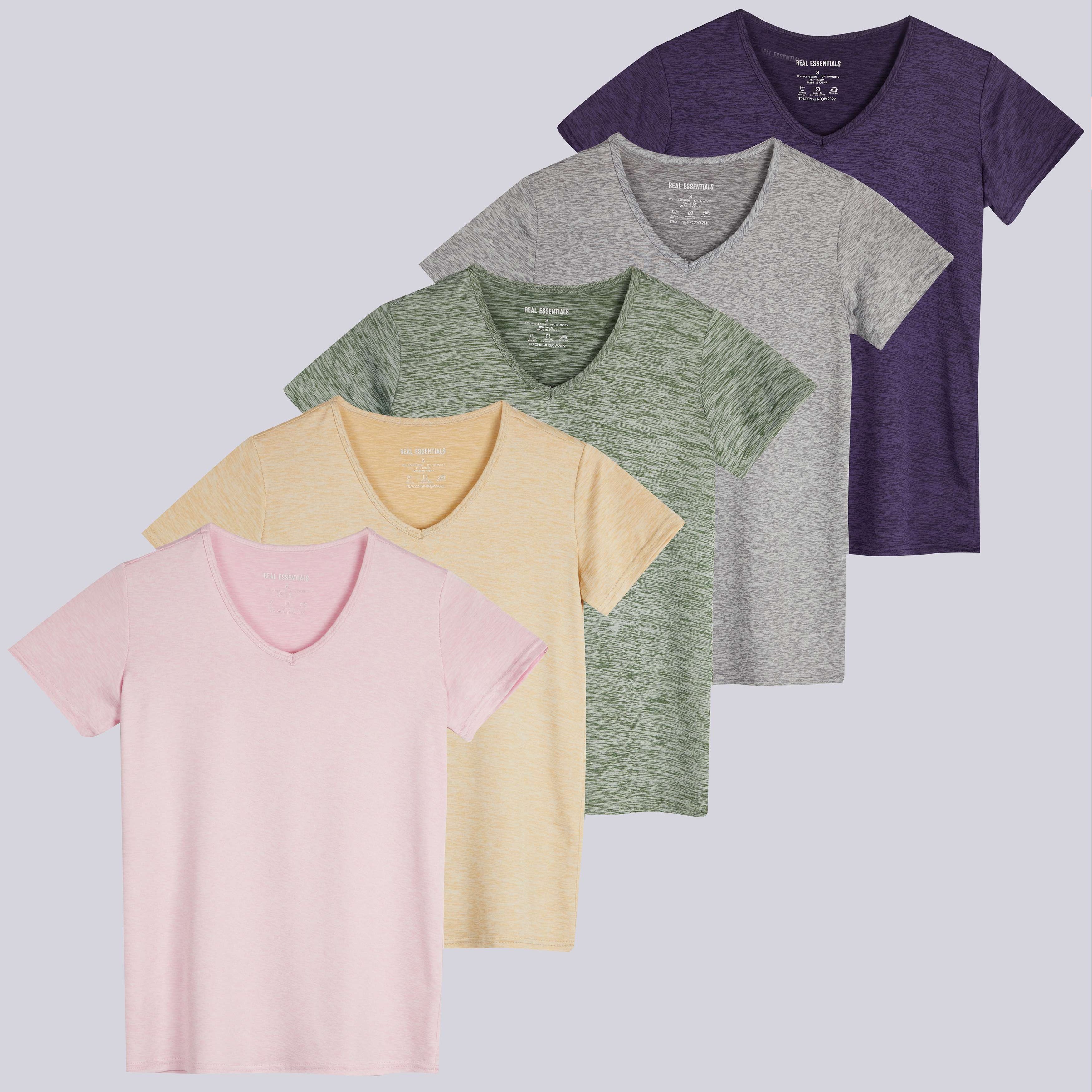 5 Pack: Womens Short Sleeve Dry-Fit V-Neck T-Shirt