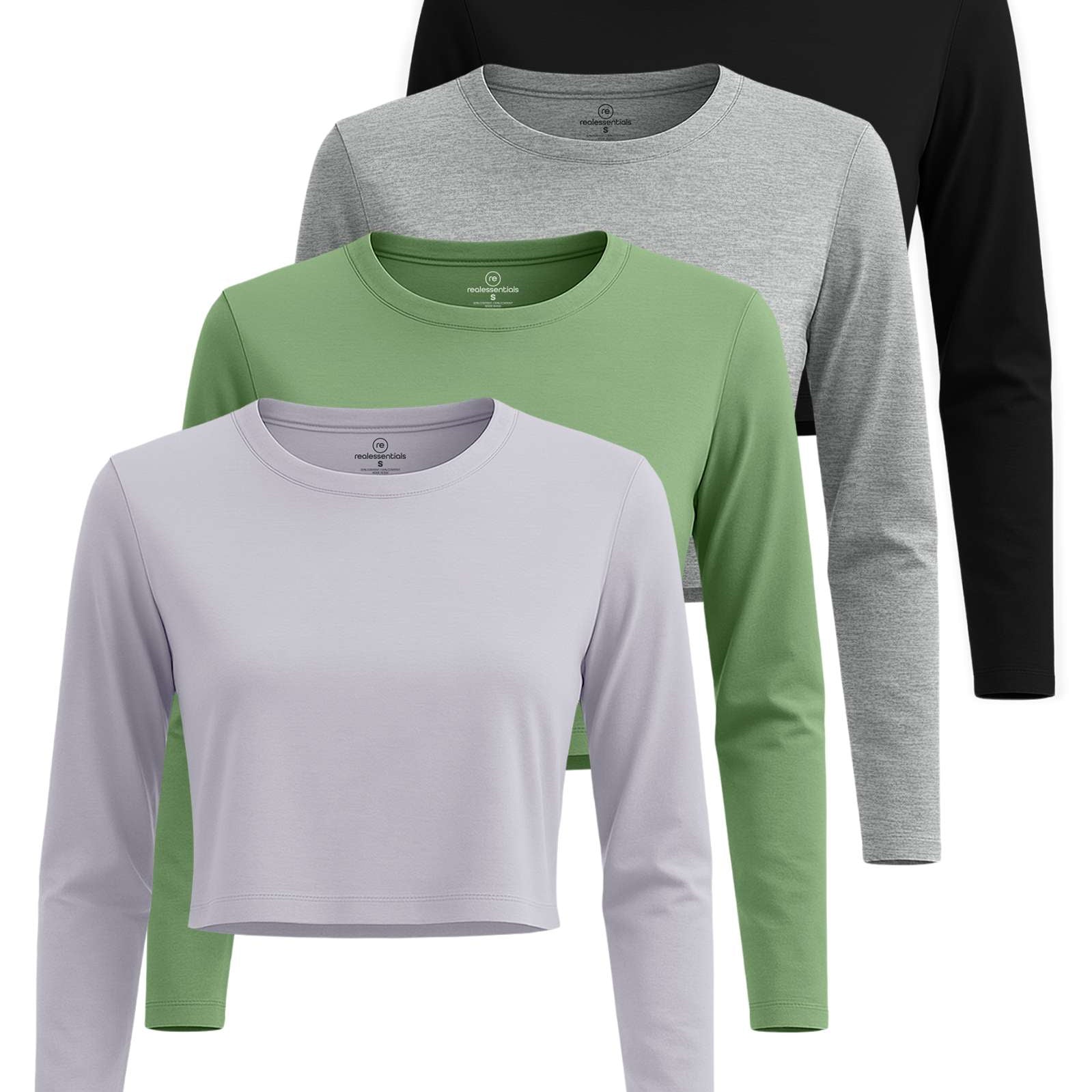 4 Pack: Women's Long Sleeve Crew Crop Top ( Available in Plus Size)