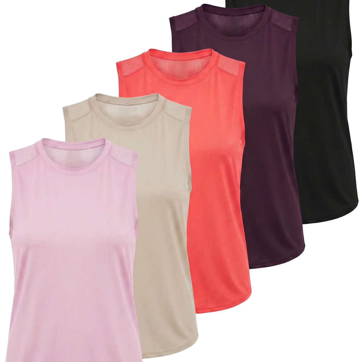Real Essentials 5 Pack Women's Dry Fit Tank Tops Sleeveless Racerback Athletic Workout - Set 4