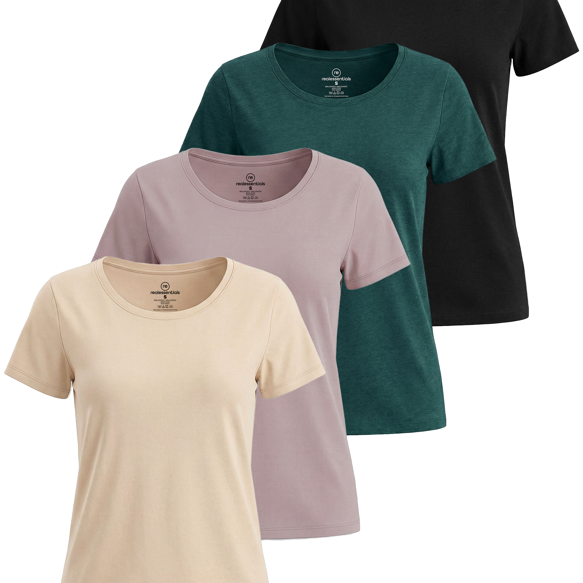4 Pack: Womens Classic-Fit Cotton Short-Sleeve Scoop Neck T-Shirt