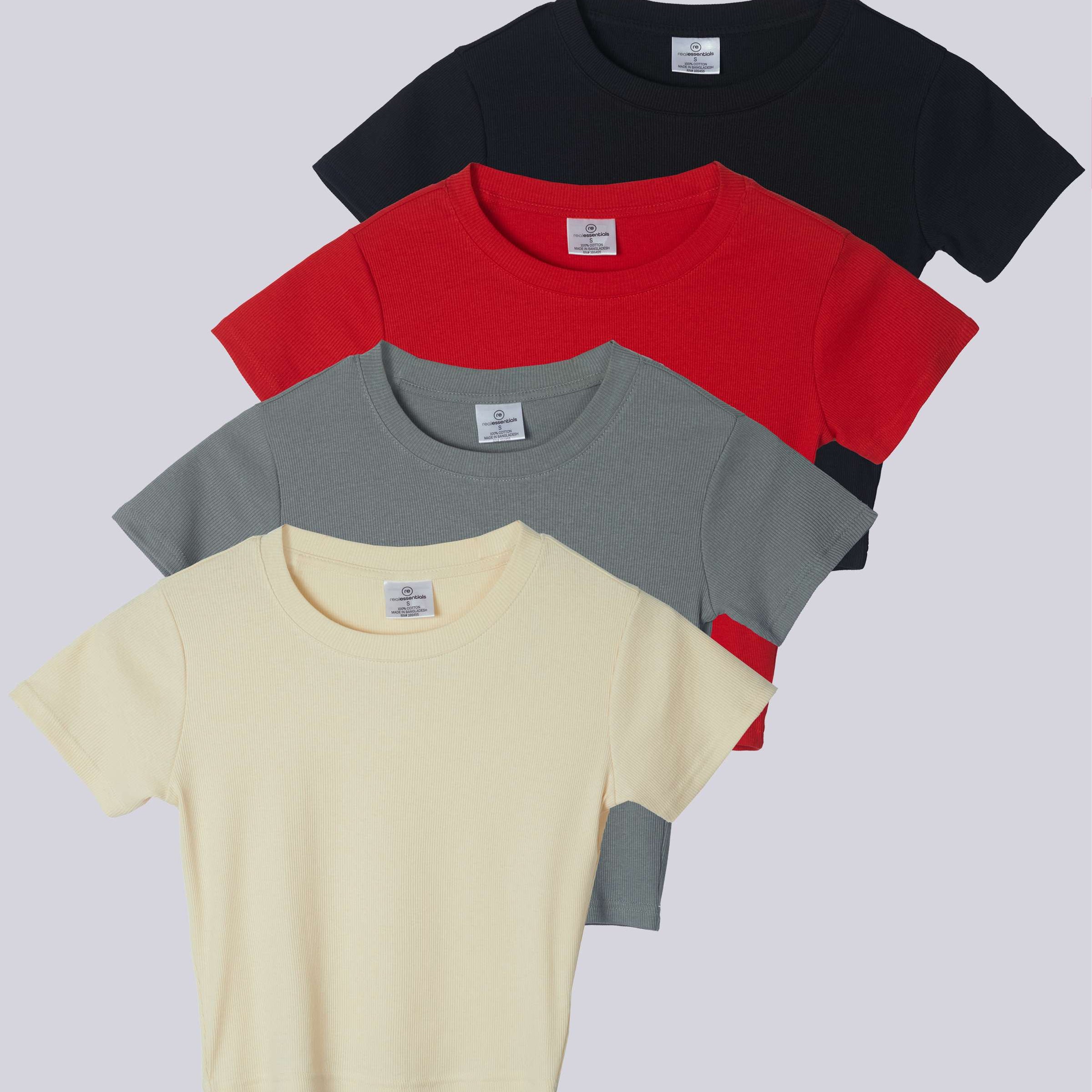 4 Pack: Women's Short Sleeve Ribbed Knit Crop Top