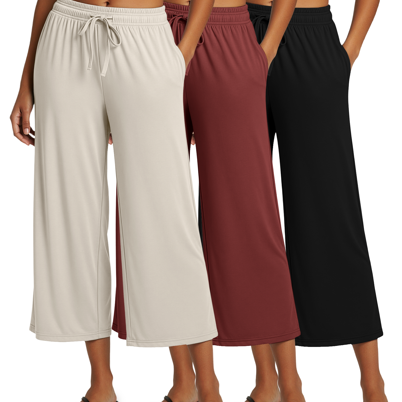3 Pack: Women's Ultra-Soft Wide Leg Capri Pants