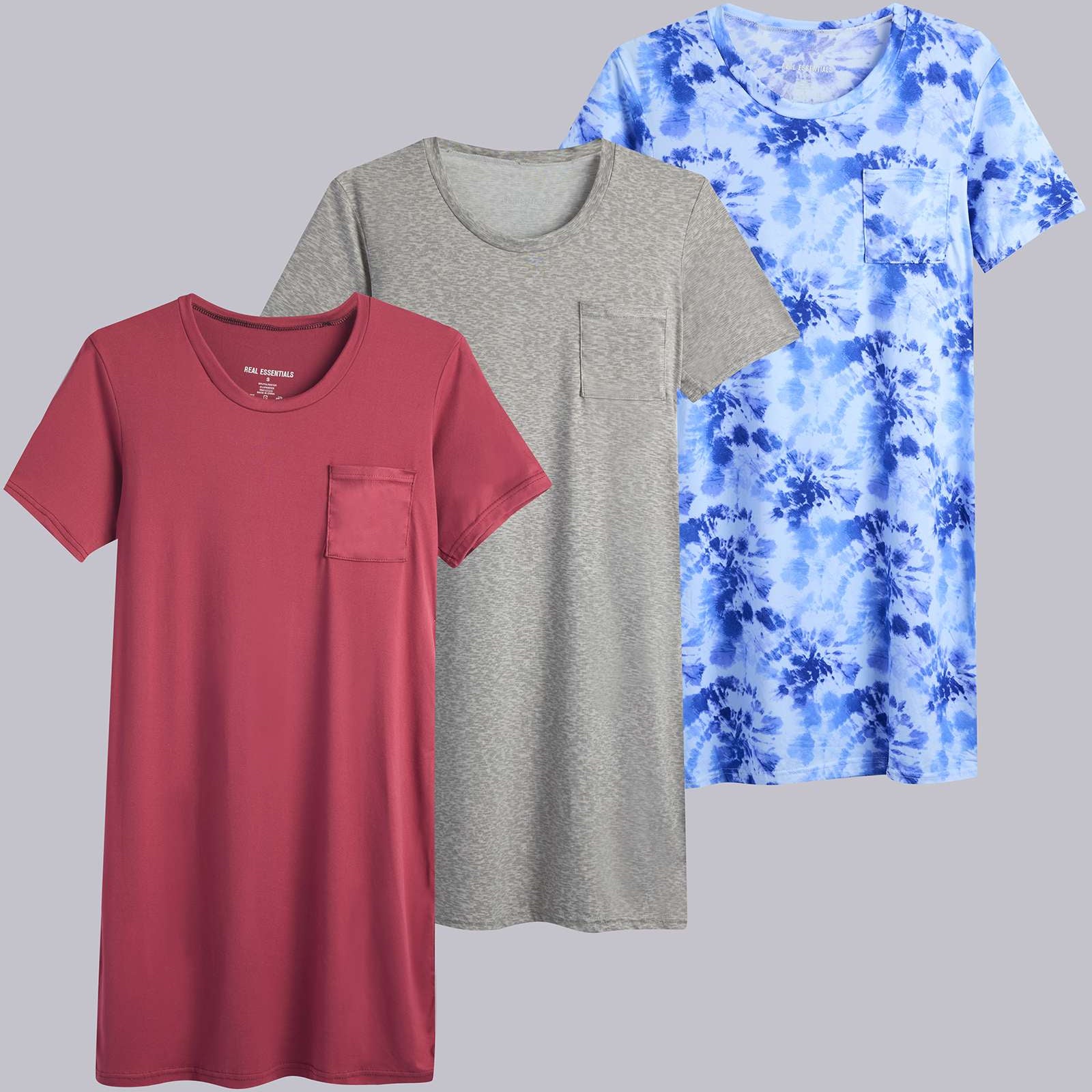 3 Pack: Womens Short-Sleeve Ultra-Soft Nightshirt Sleep Dress
