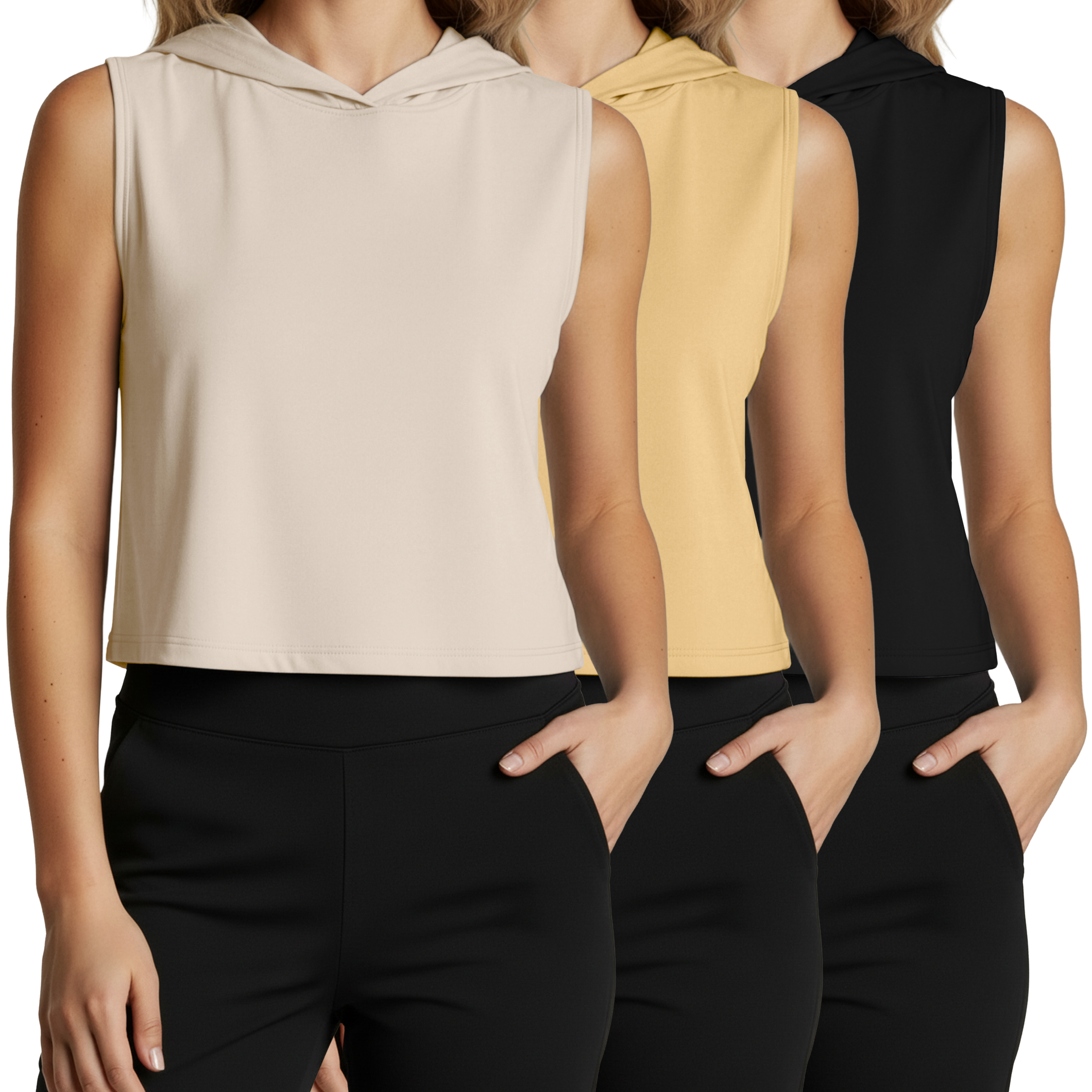 3 Pack: Women's Sleeveless Cropped Tank Top Hoodie