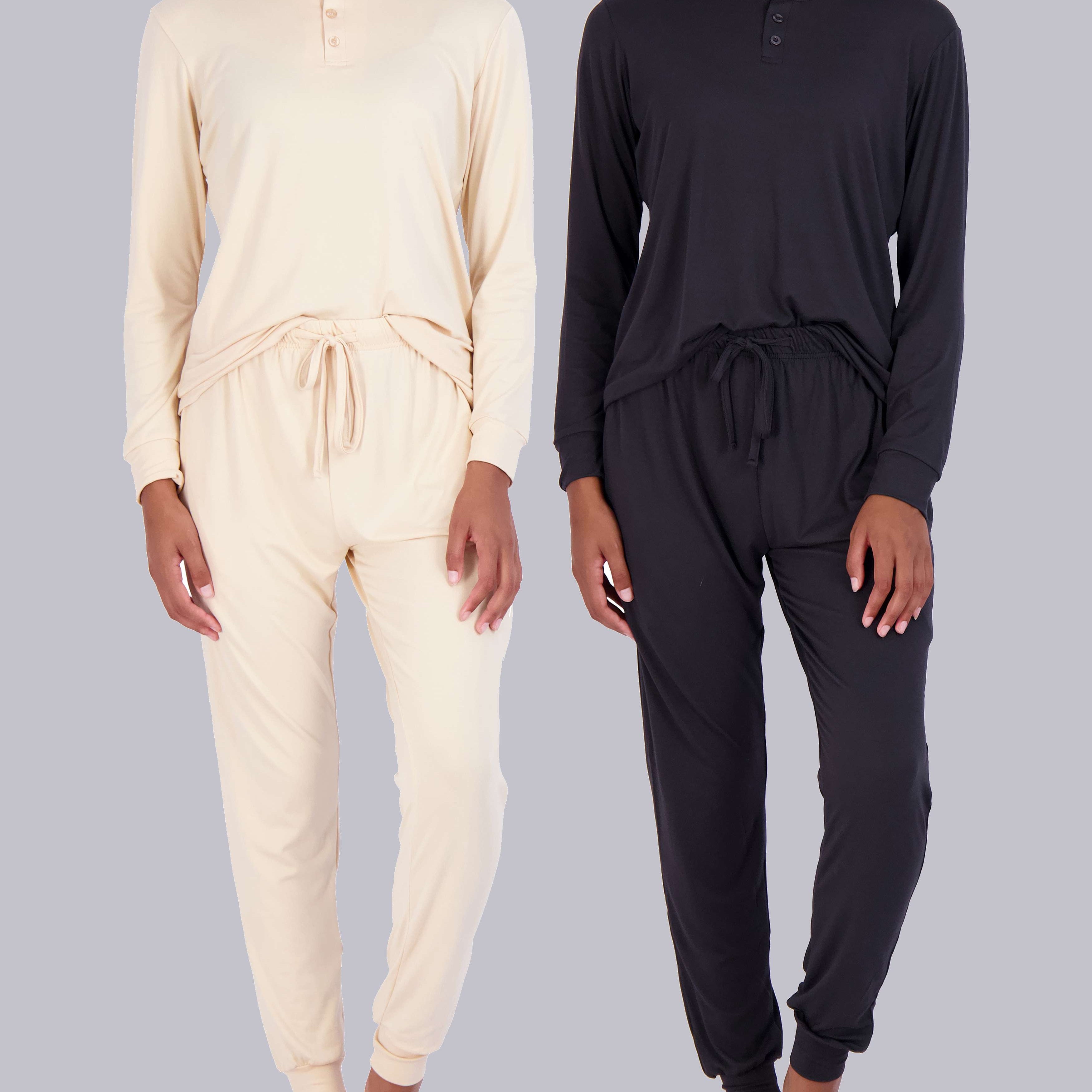 4 Piece: Womens Long Sleeve Henley & Jogger Lounge Pajama Set