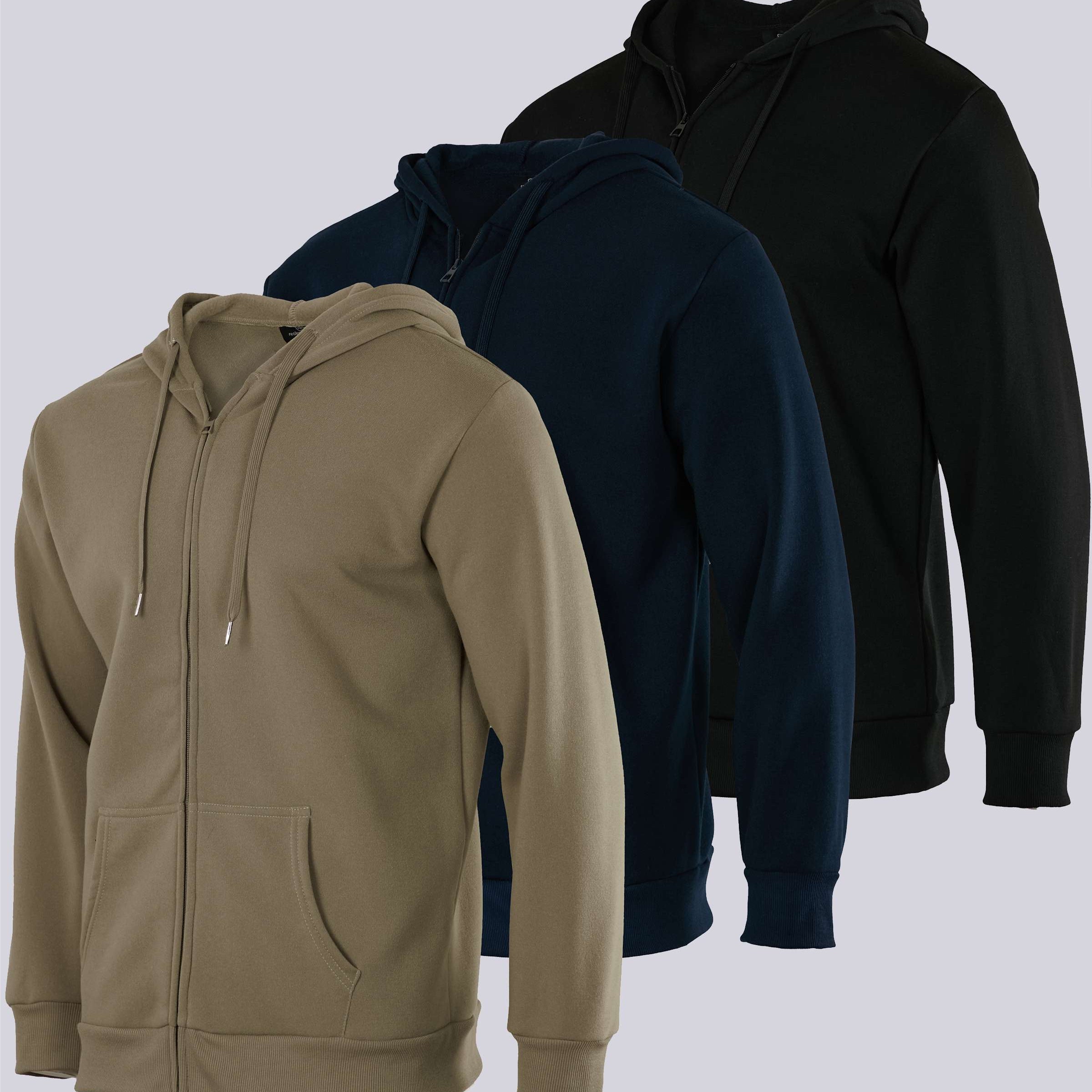 3 Pack: Mens Fleece Full Zip Hoodie Jacket