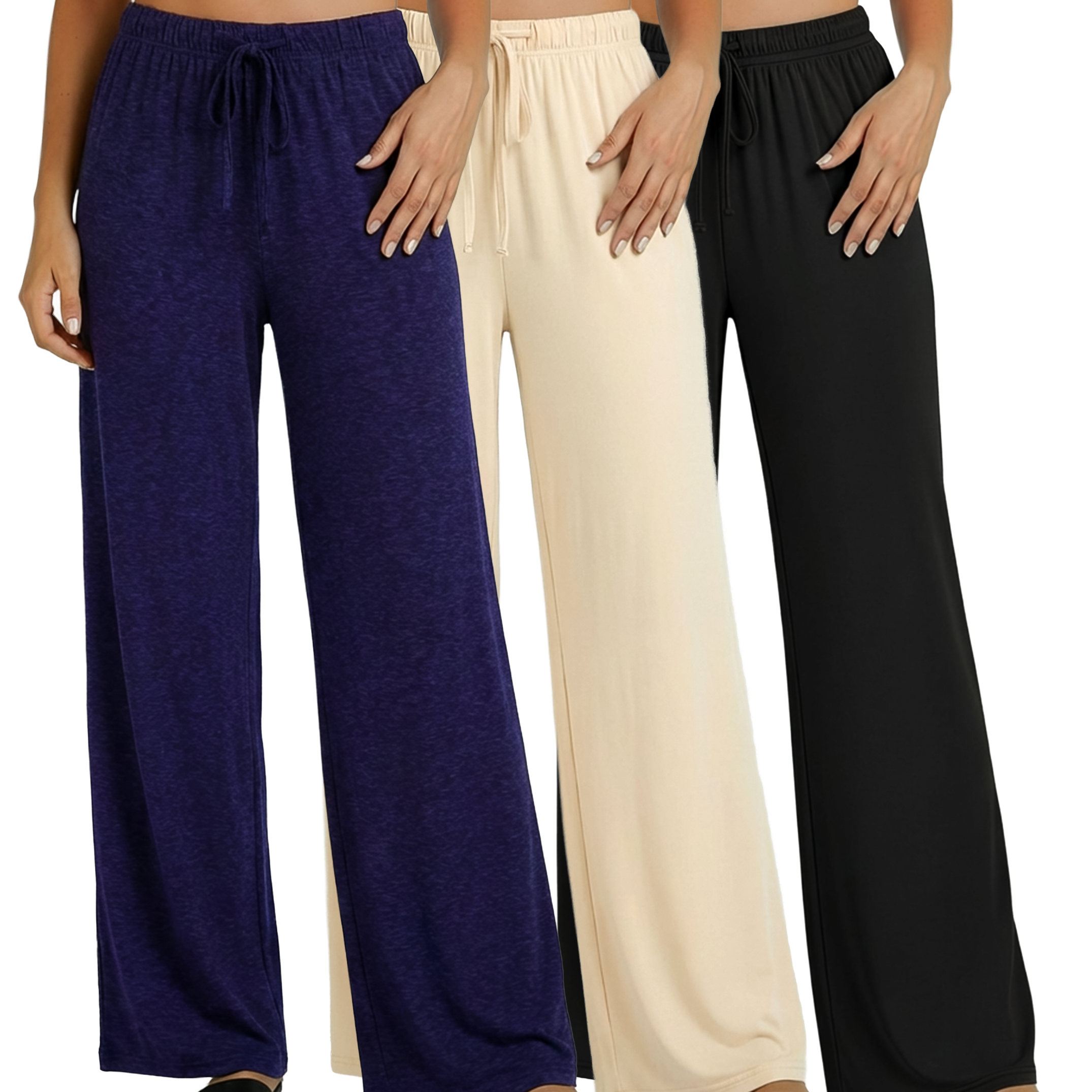 3 Pack: Womens Wide Leg Palazzo Lounge Pajama Pants