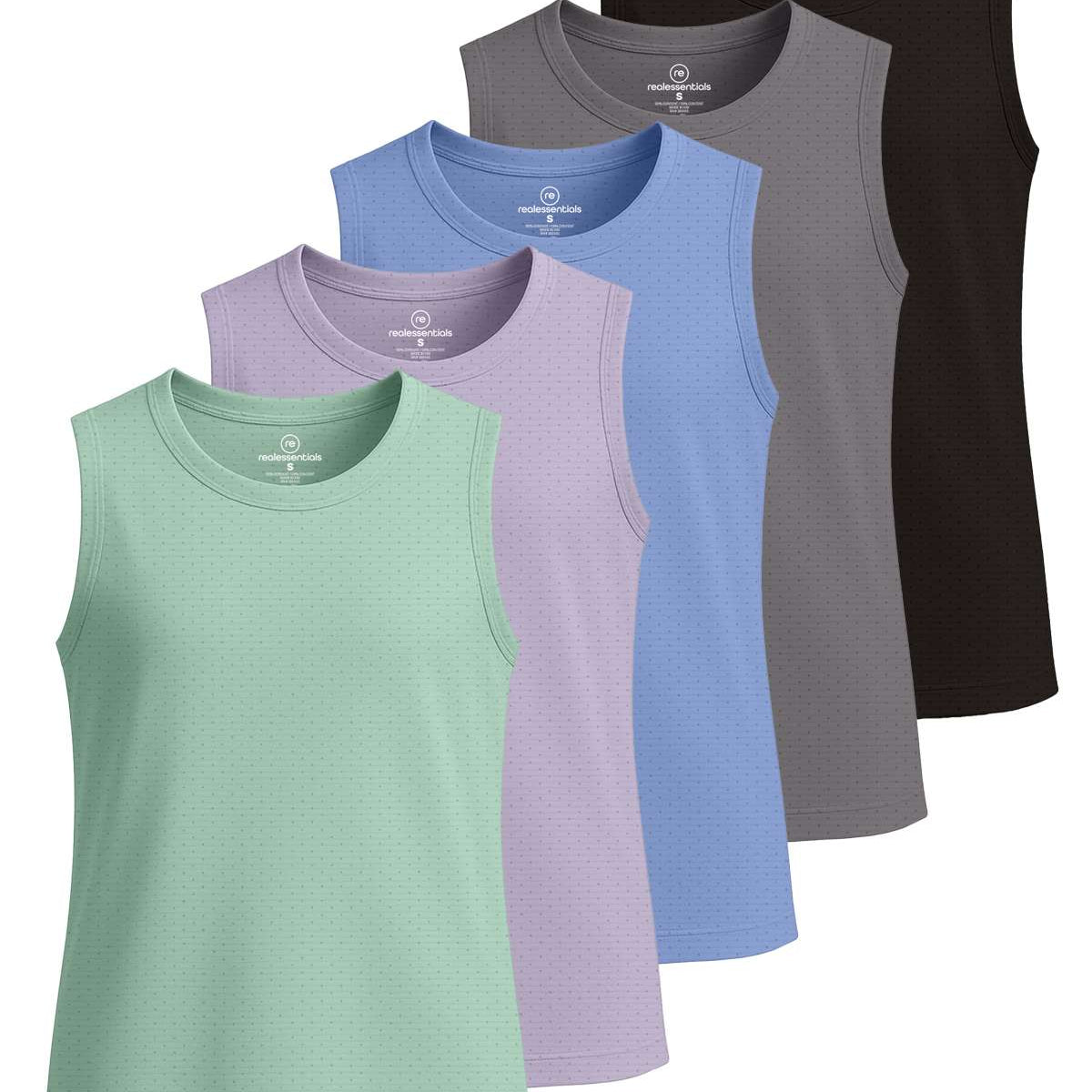 Real Essentials 5 Pack: Girls Breeze Tech Tank Tops – Moisture-Wicking Sports, Dance & Athletic Workout Sleeveless Shirts