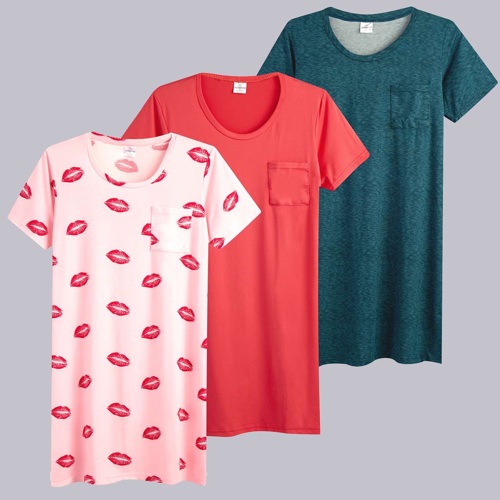 3 Pack: Womens Short-Sleeve Ultra-Soft Nightshirt Sleep Dress