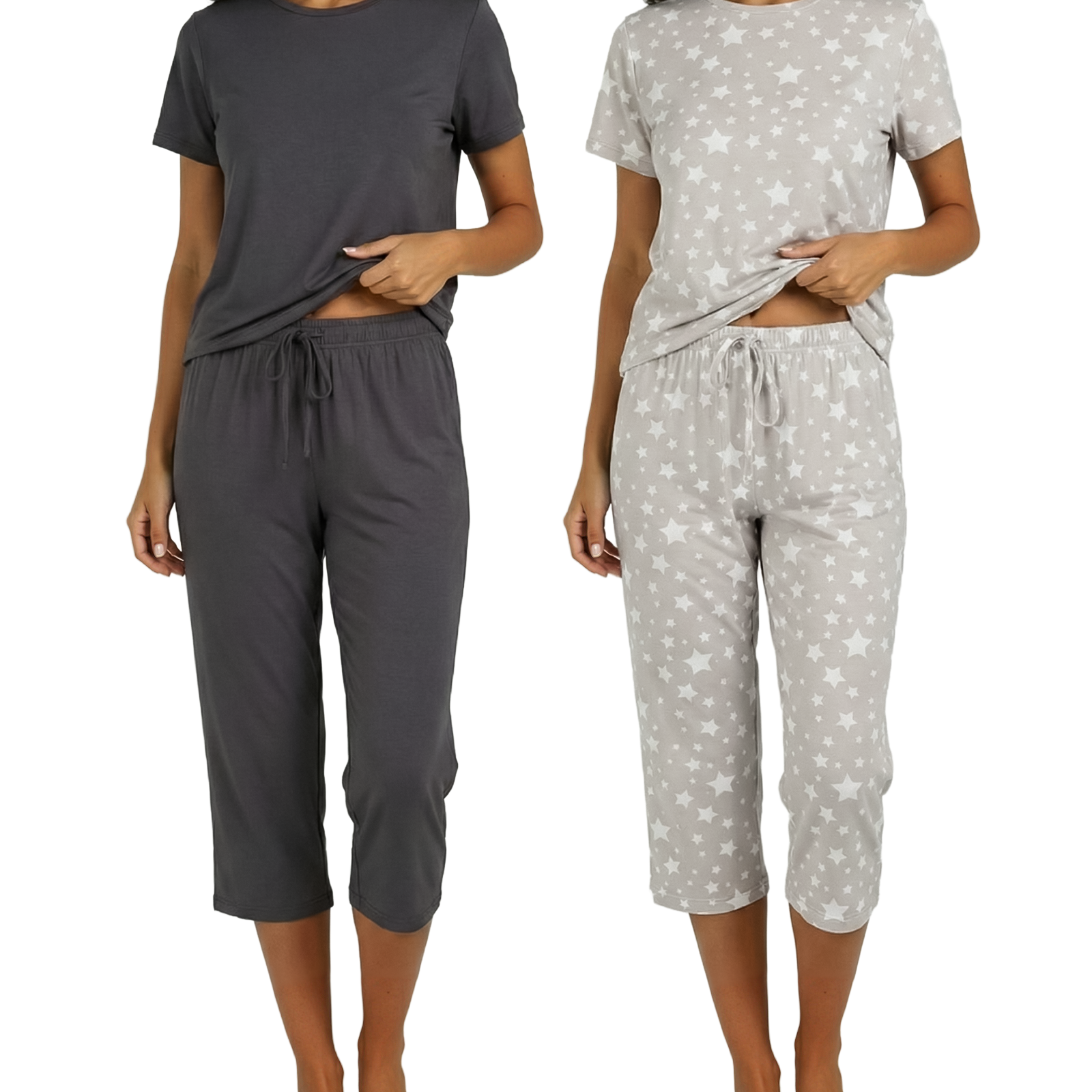 2 Pack: Women's Short-Sleeve PJ Top with Capri Pants