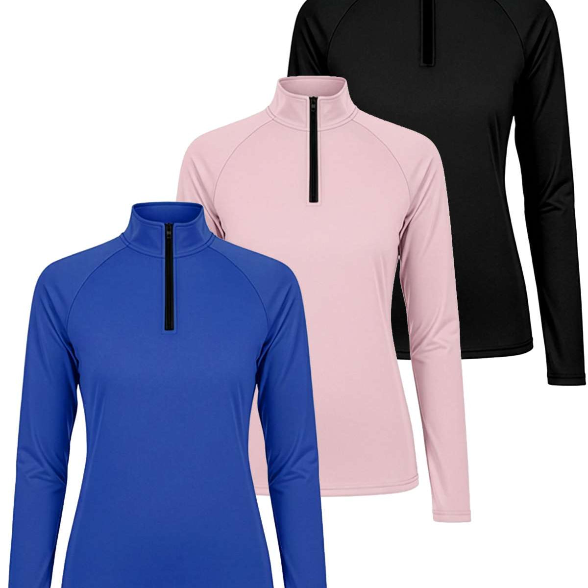 3 Pack: Womens Dry-Fit Active Long Sleeve Quarter Zip