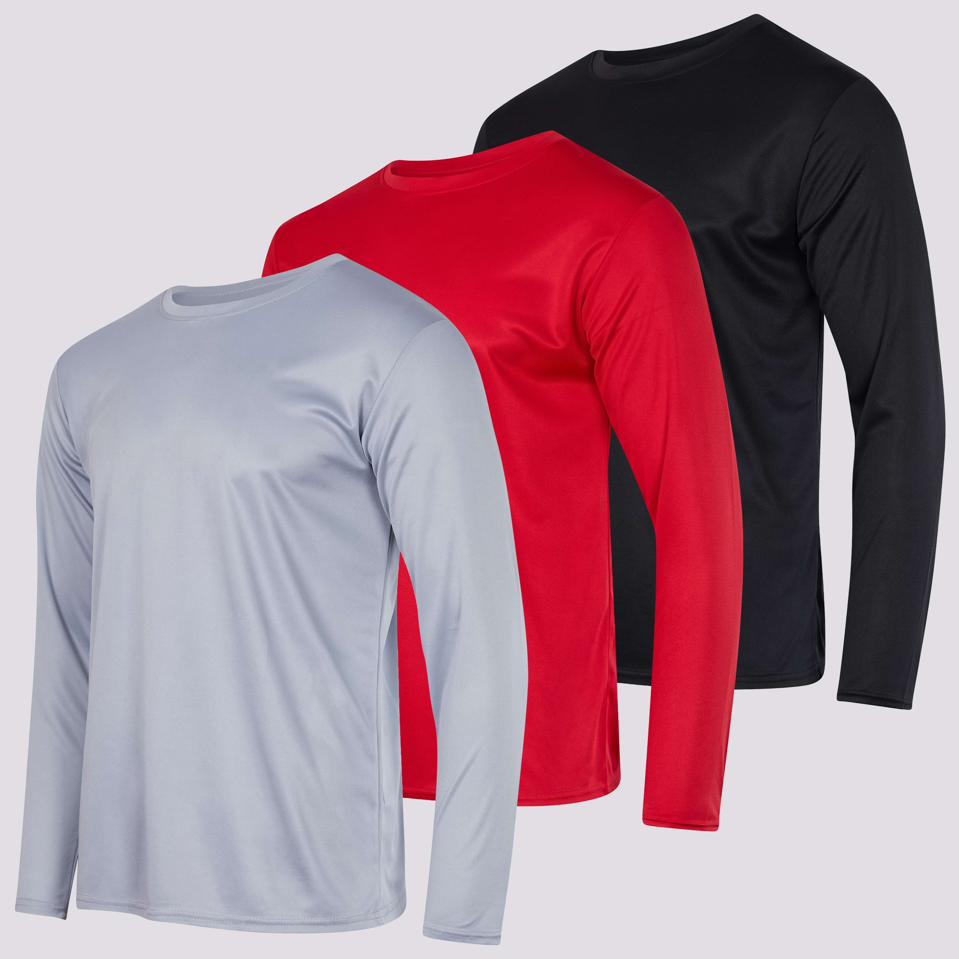 3 Pack: Mens Mesh Long Sleeve Active T-Shirt