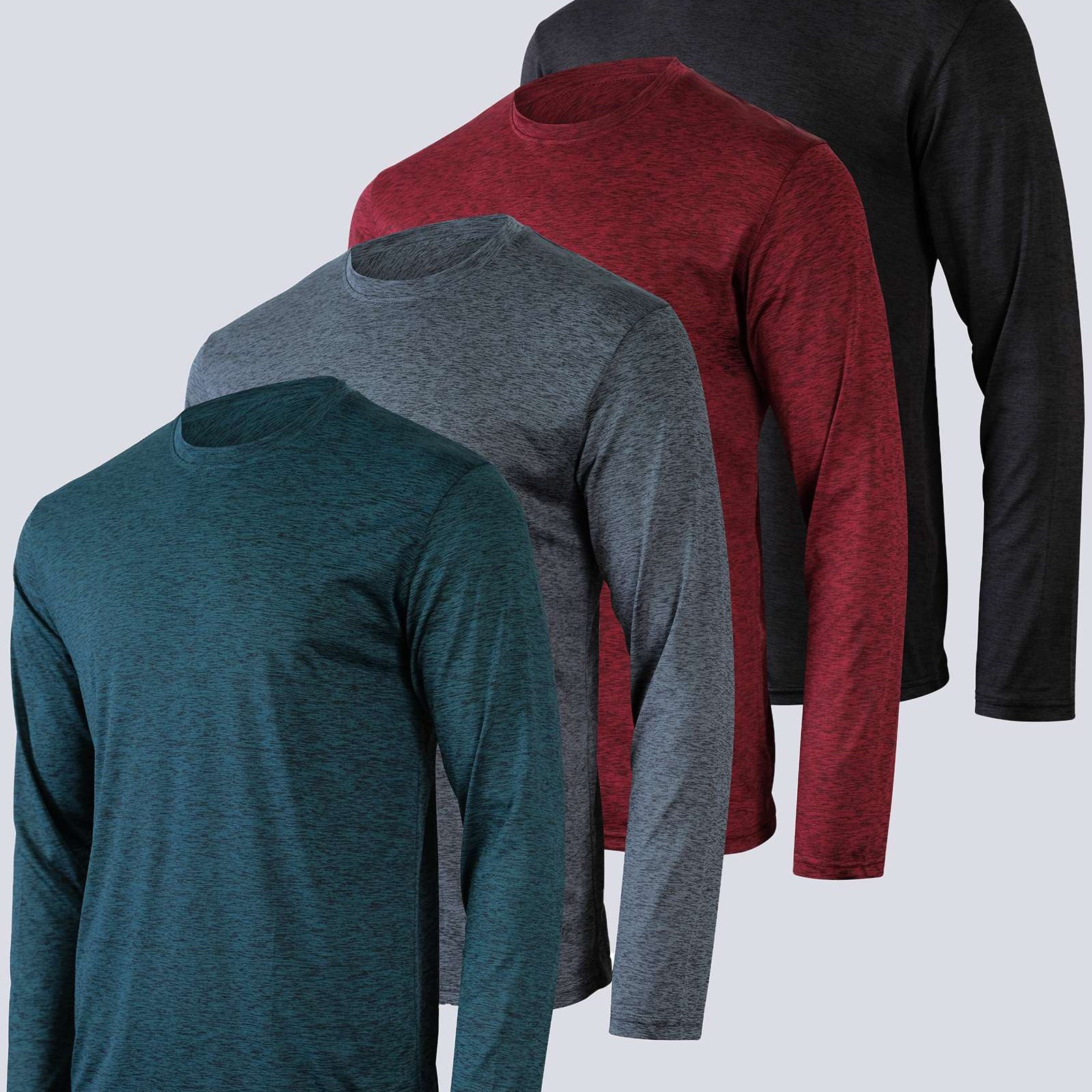 Real Essentials 4 Pack: Men's Dry-Fit UV Moisture Wicking UPF 50+ SPF Sun Protective Fishing Hiking Swim Long Sleeve Shirt