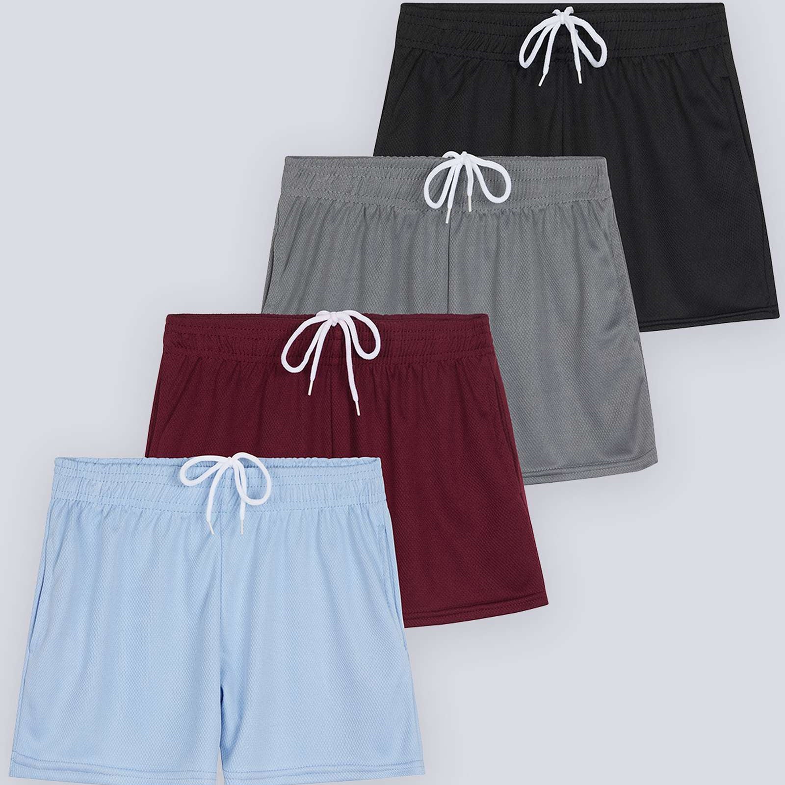 4 Pack: Girls' Mesh Athletic Performance Shorts