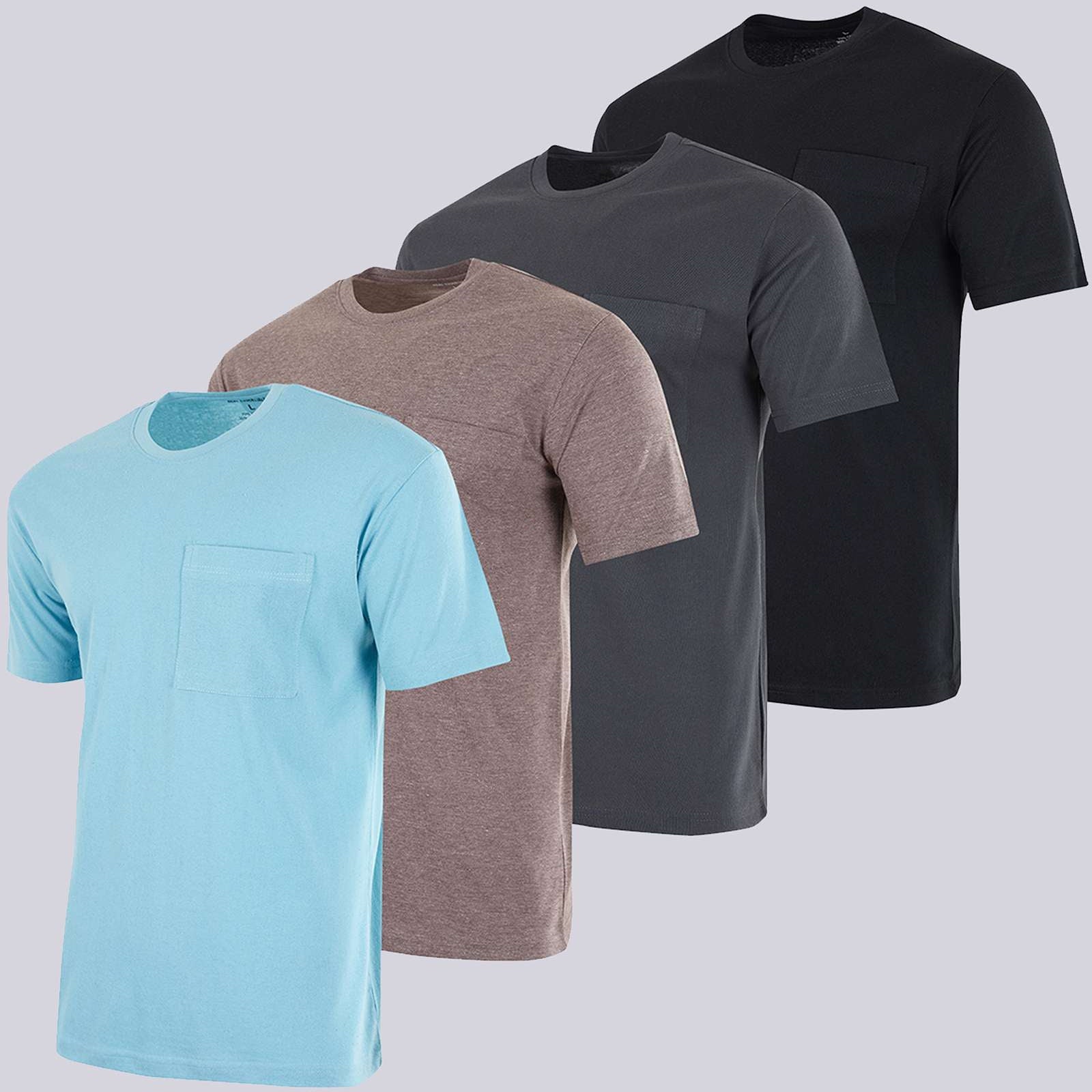 4 Pack: Mens Cotton Short Sleeve Crew Neck Pocket T-Shirt
