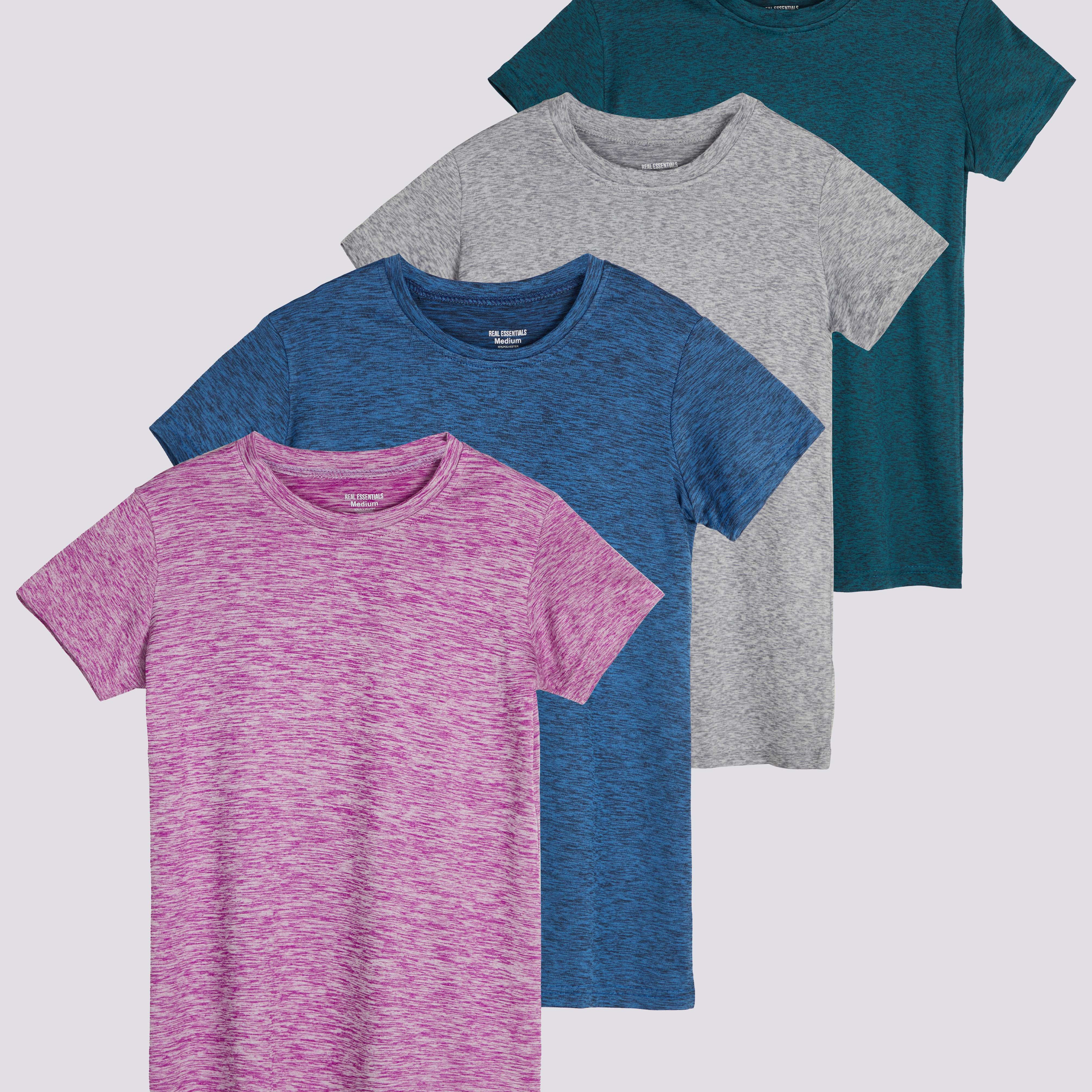 4 Pack: Girls Short Sleeve Dry-Fit Crew Neck Active T-Shirt