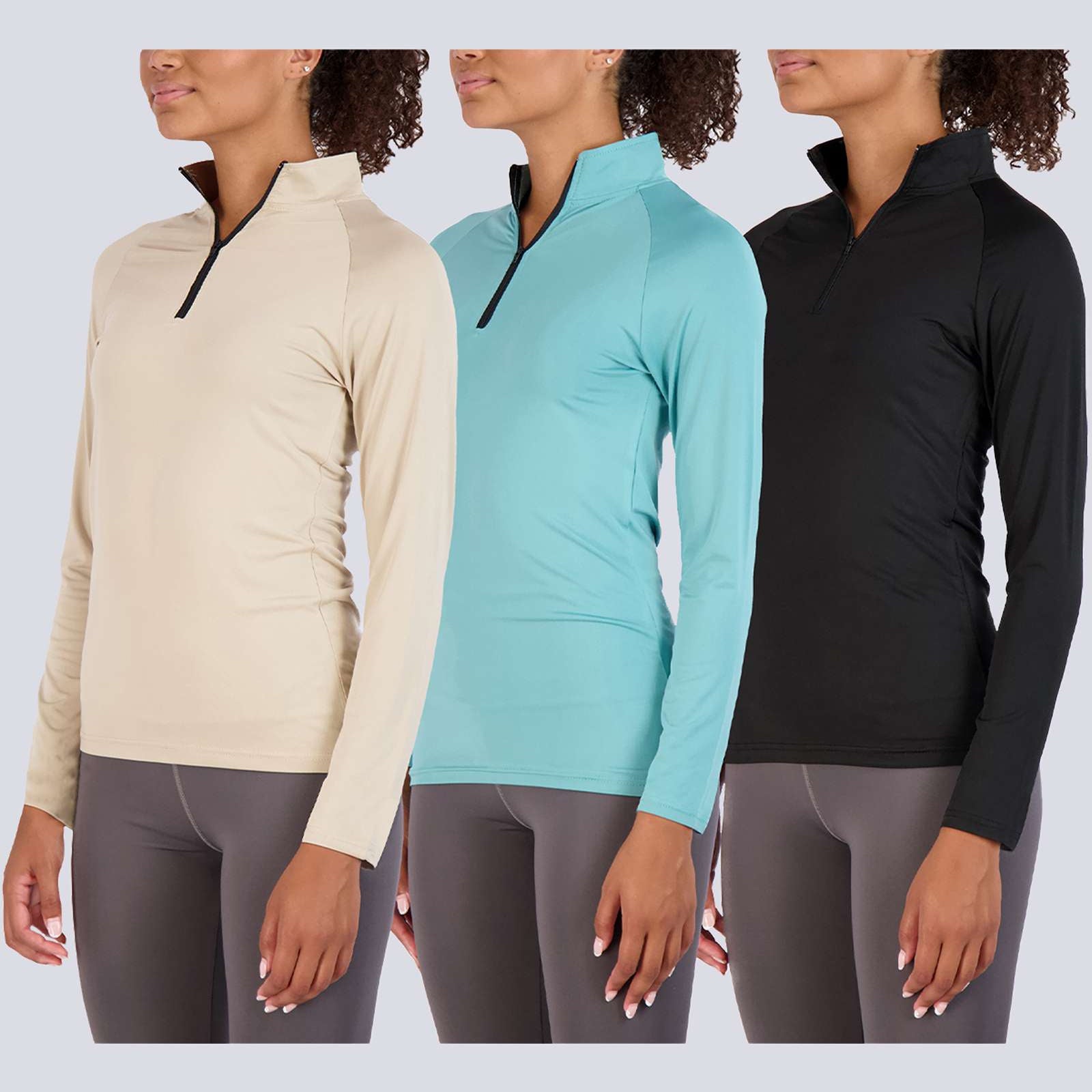 3 Pack: Womens Dry-Fit Active Long Sleeve Quarter Zip