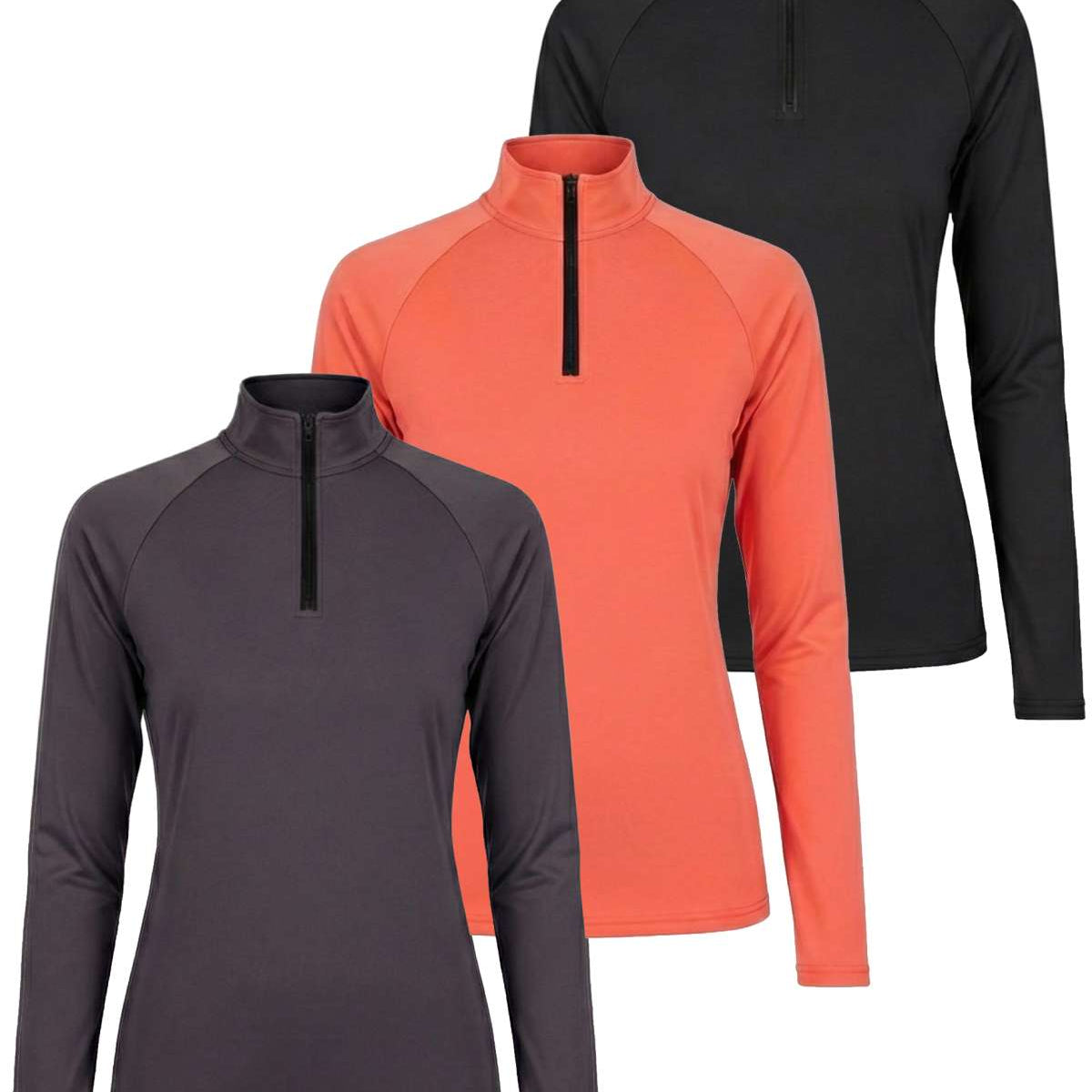 3 Pack: Womens Dry-Fit Active Long Sleeve Quarter Zip