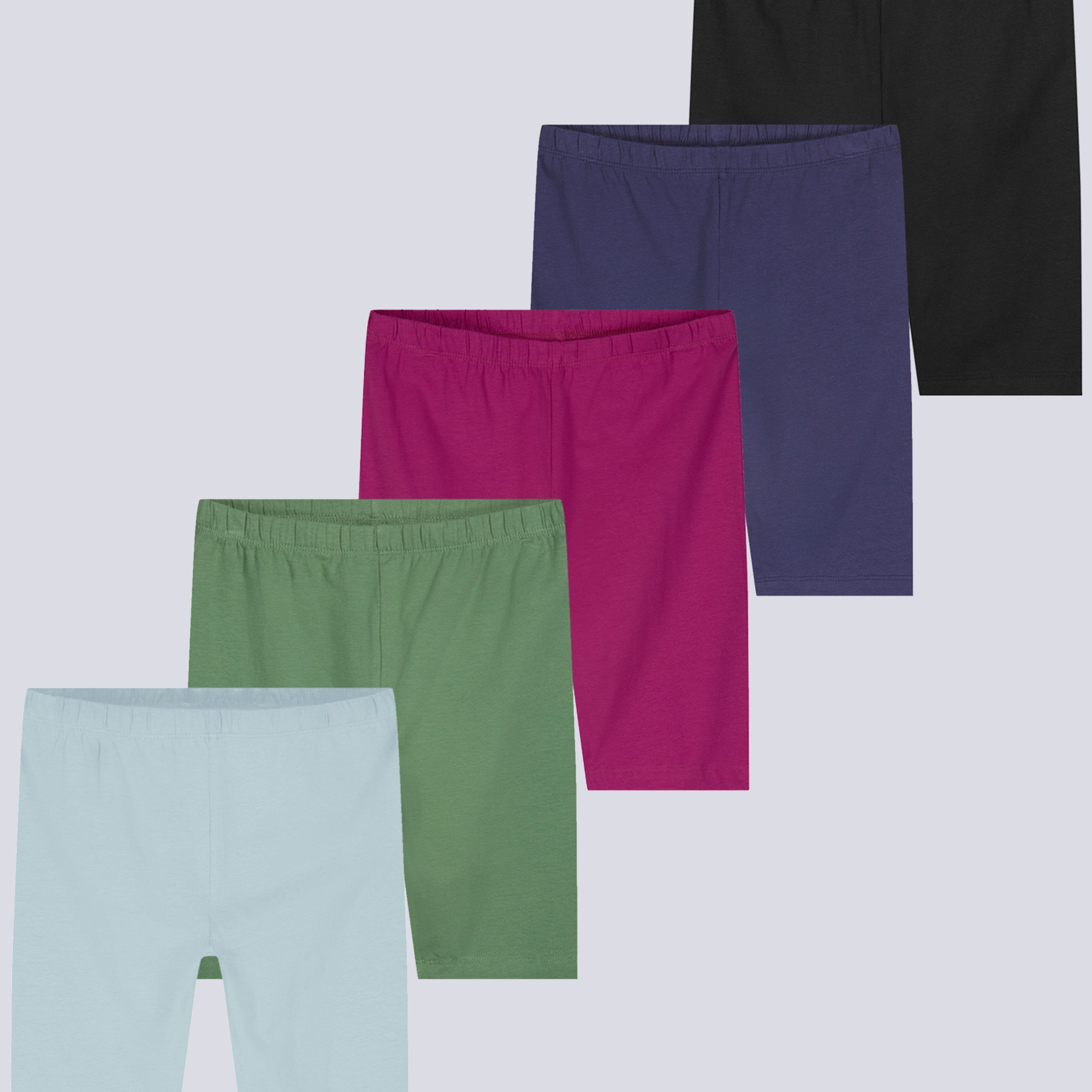 5 Pack: Girls' Cotton Spandex Biker Shorts