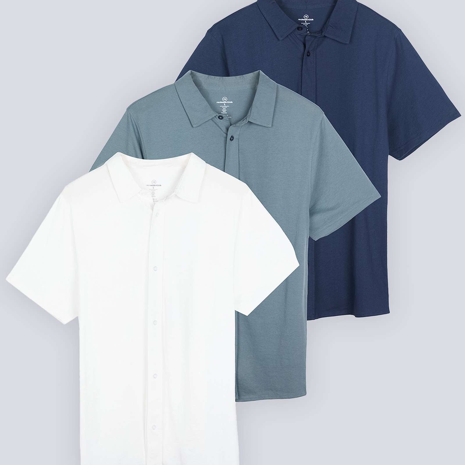 3 Pack: Men's Regular Fit Short Sleeve Button Down Shirt (Available in Big & Tall)