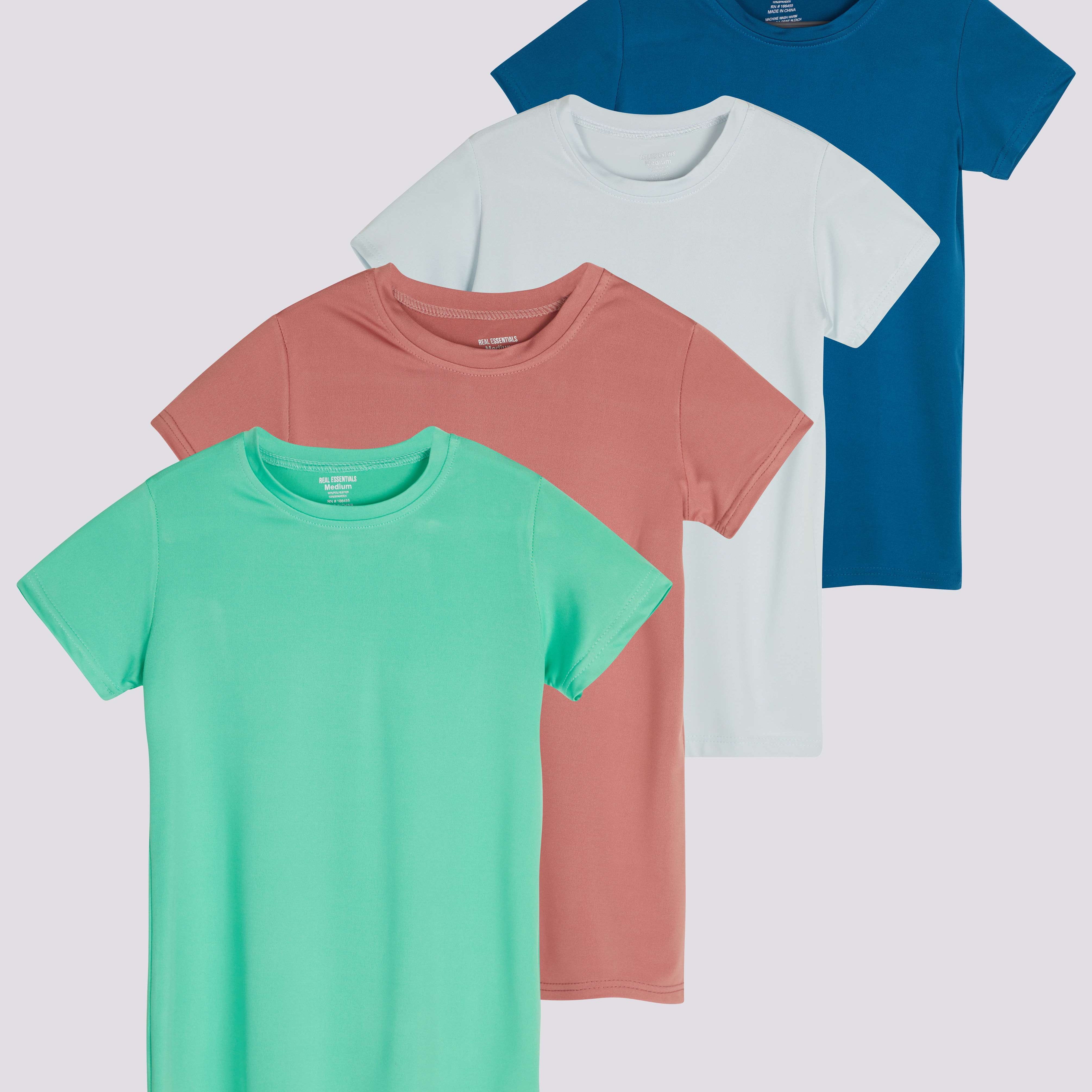 4 Pack: Girls Short Sleeve Dry-Fit Crew Neck Active T-Shirt