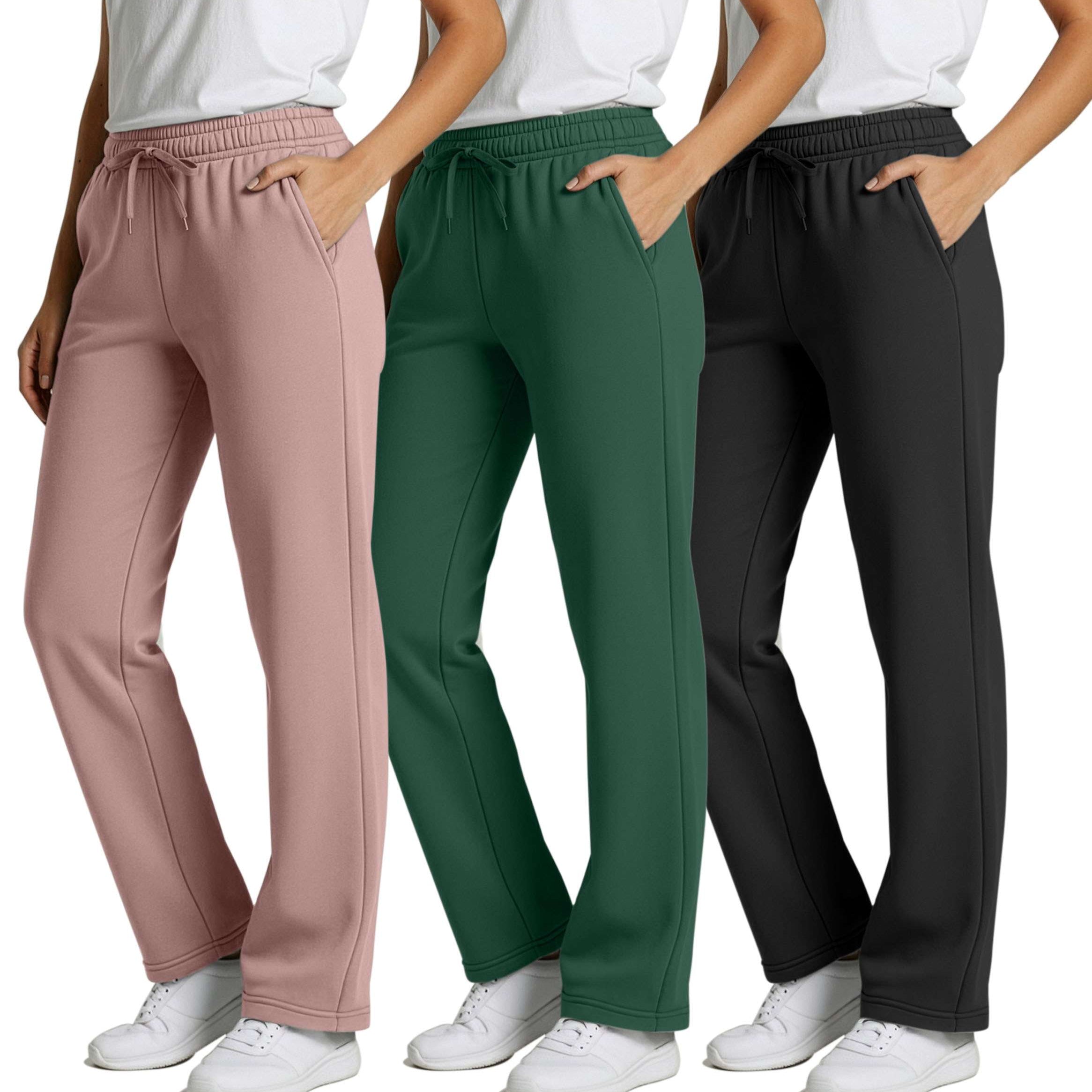 3 Pack: Womens Fleece Open Bottom Sweatpants