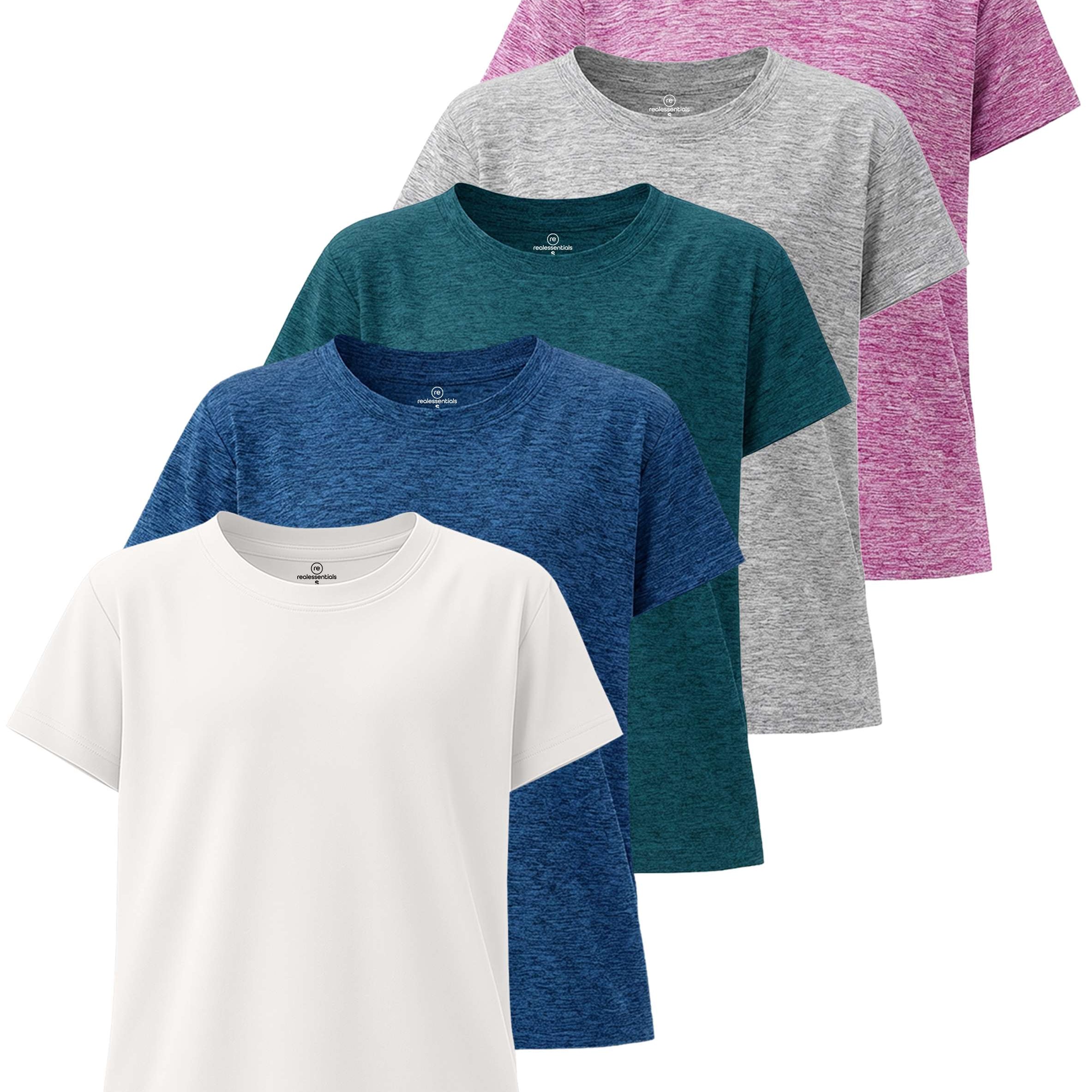 4 Pack: Girls Short Sleeve Dry-Fit Crew Neck Active T-Shirt